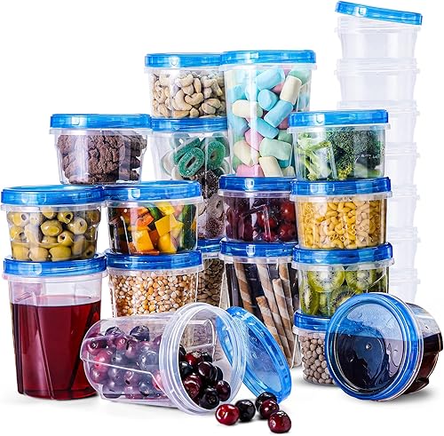RFAQK 48 recipientes de almacenamiento para congelador con tapas (32 y 16 onzas), 24 recipientes de almacenamiento de alimentos con 24 recipientes