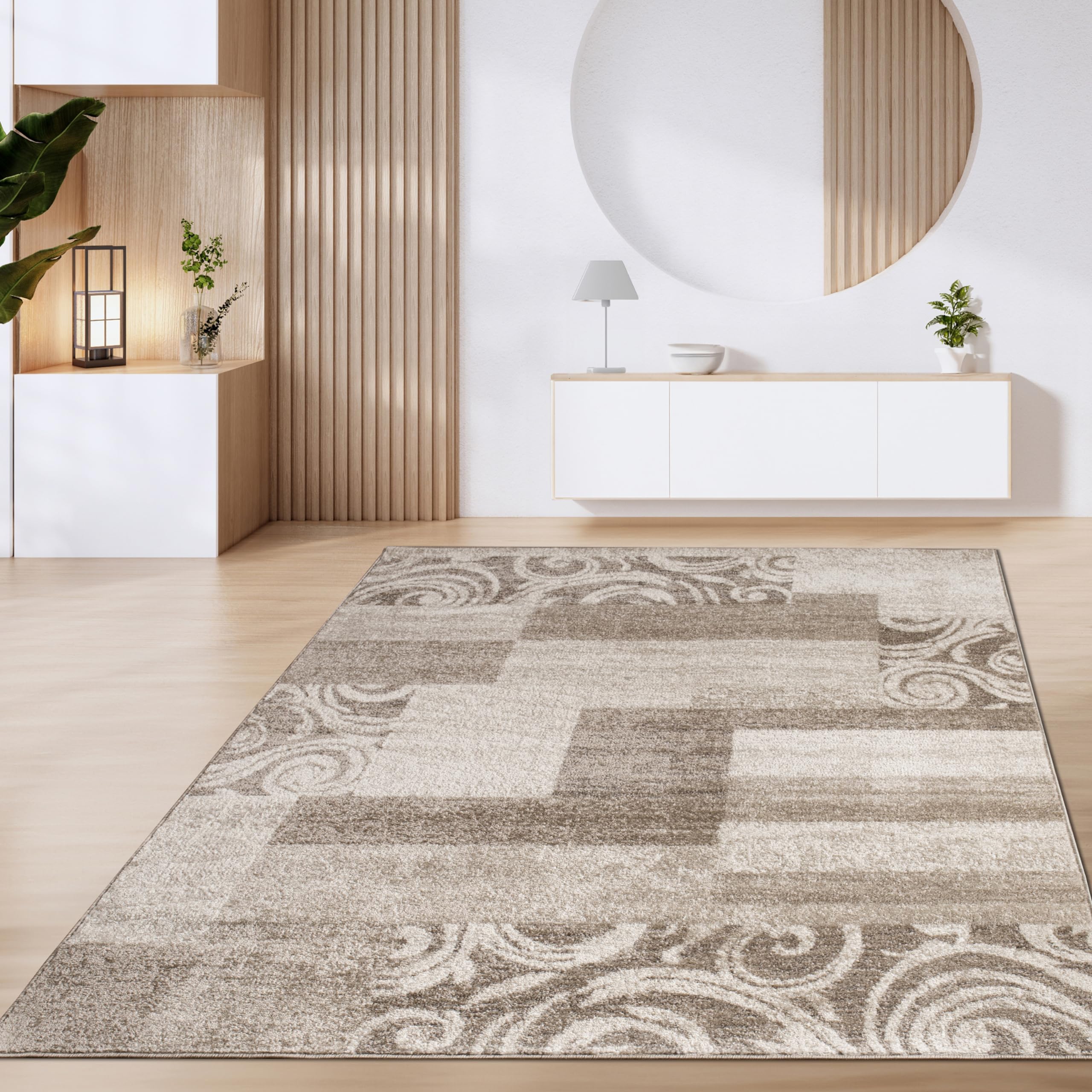 Alfombra Salón Pelo Corto Vintage Motivo Geométrico Moderno Marrón Beige, tamaño:160x220 cm, Color:Marrón 2