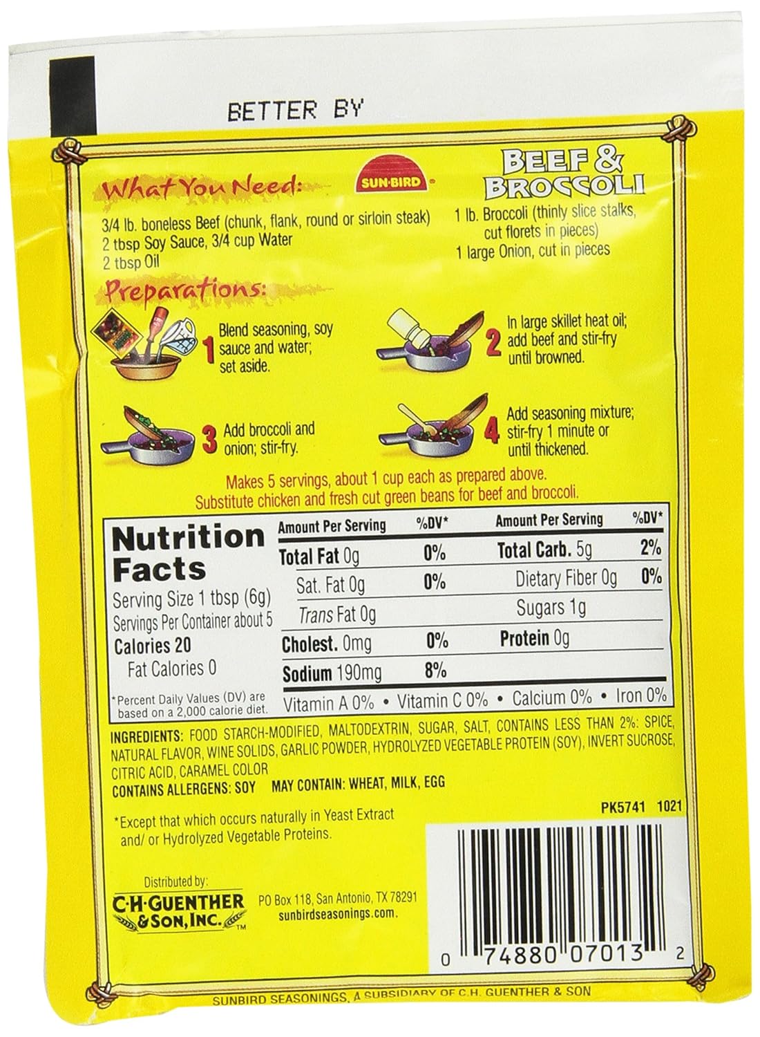 Sun-Bird BEEF & BROCCOLI Asian Seasoning Mix 1oz (10-pack)