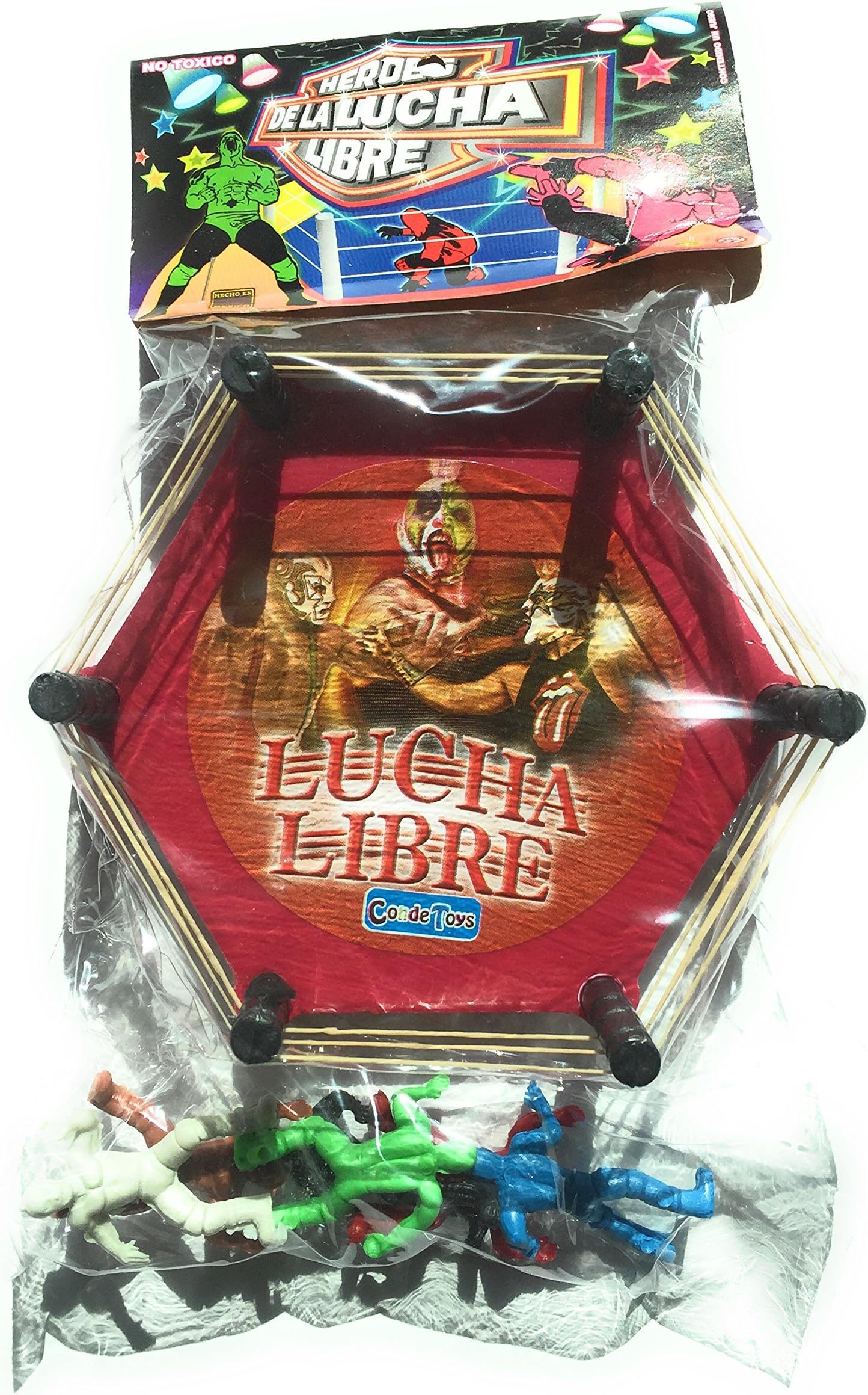 Grahmart Mexican Mini Wrestling Ring Playset with Small Figures Assorted Colors (6 Figures)