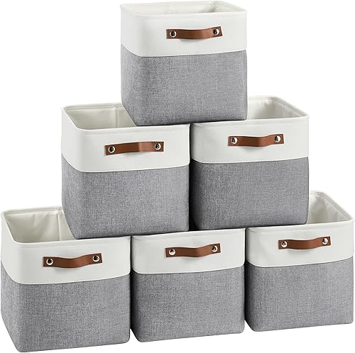 FinishingBo Paquete de 6 cestas de almacenamiento plegables de 11 x 11 pulgadas con asas para estantes, armario, guardería, juguetes, baño
