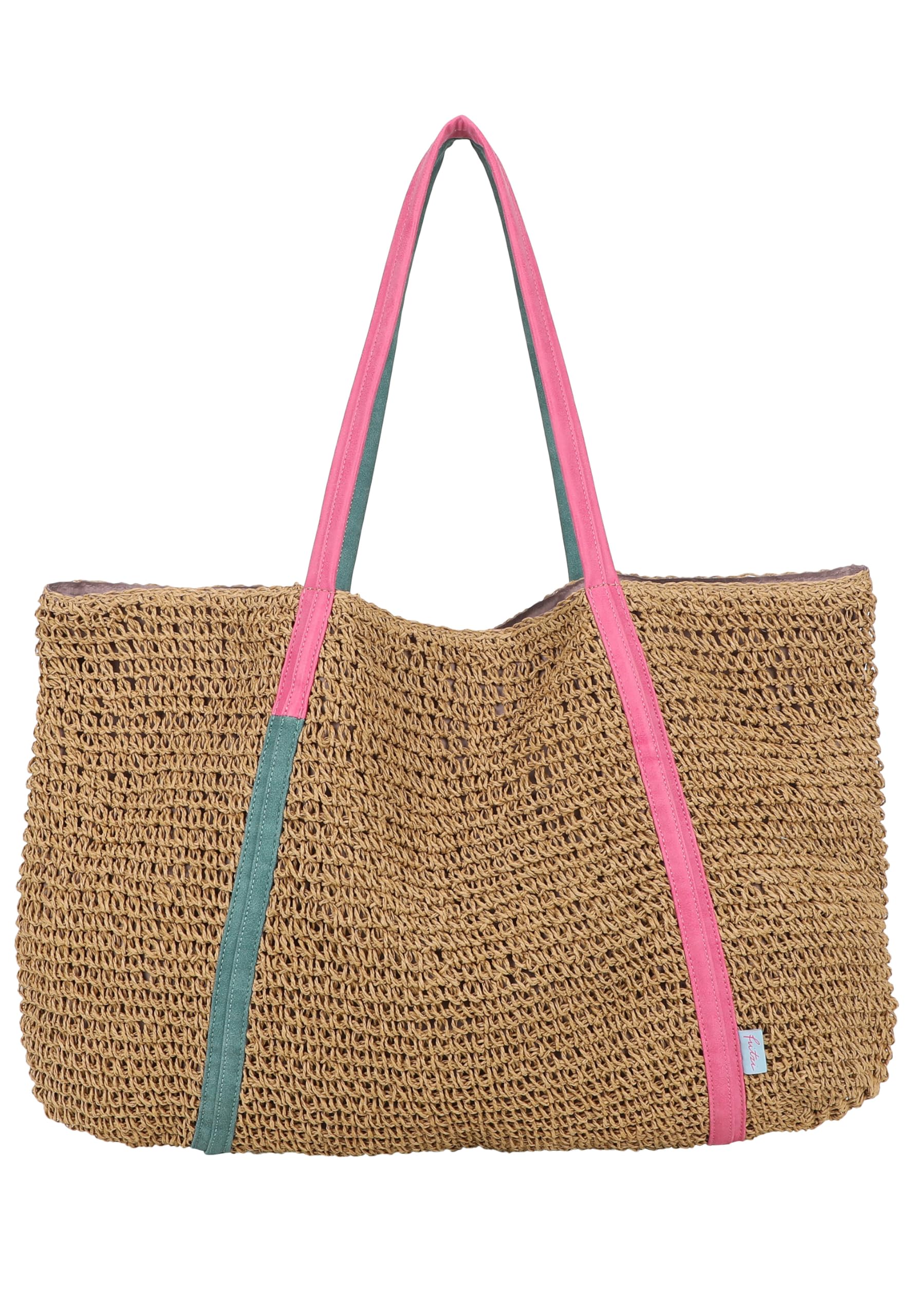 Fritzi Simply Shopper Nature Beige Strohtasche Damen Shopper Handtasche Schultertasche Sommer Strandtasche Raffia Tasche Natur Look Einkaufstasche Urlaubstasche 42 x 63 x 3 cm – Mint, Blau, Pink