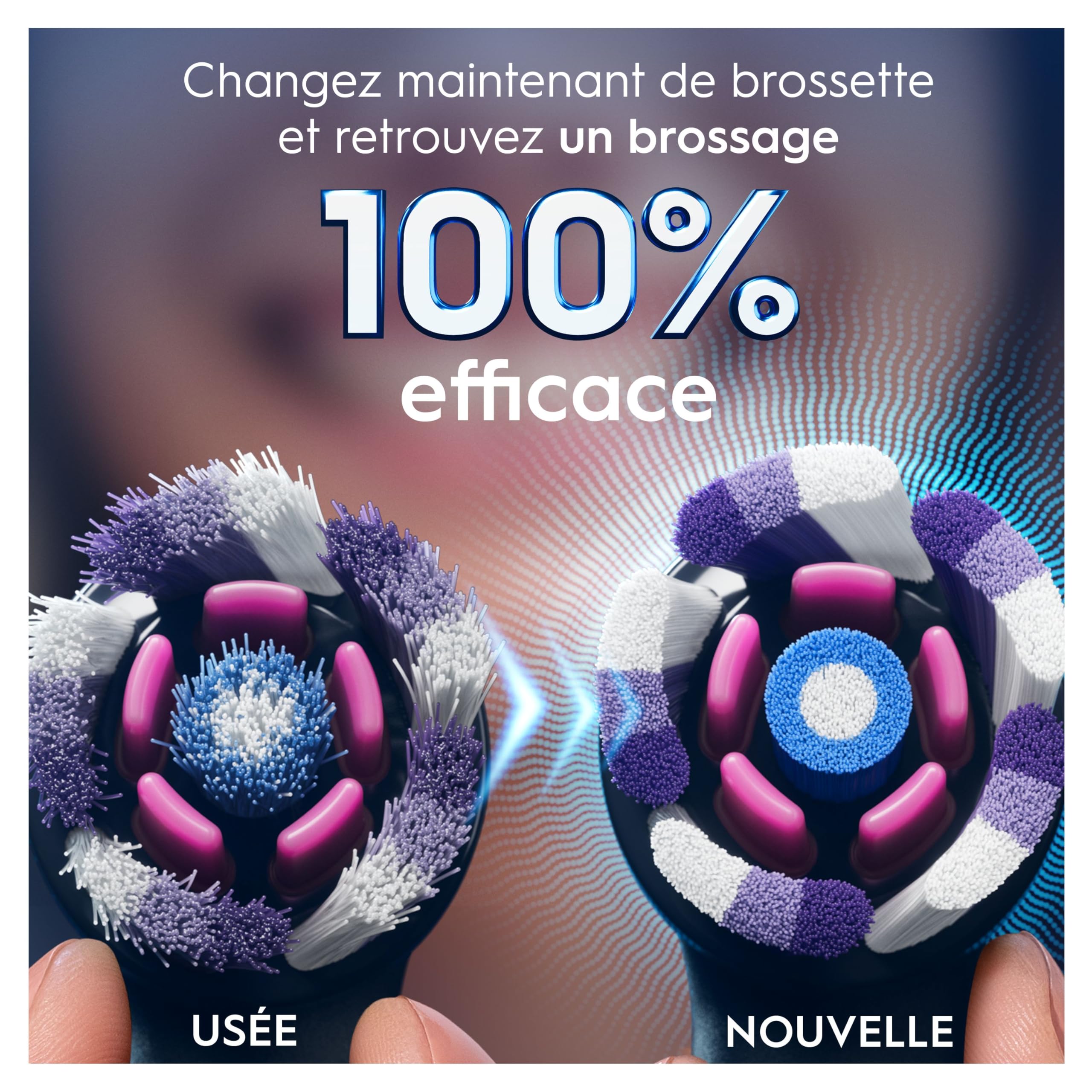 Oral-B Brossettes de Rechange Radiant White, lot de 4, Noires – Recharges Brosse à Dents Électrique iO, pour Adultes, Tête Ronde de Polissage Blanchissant