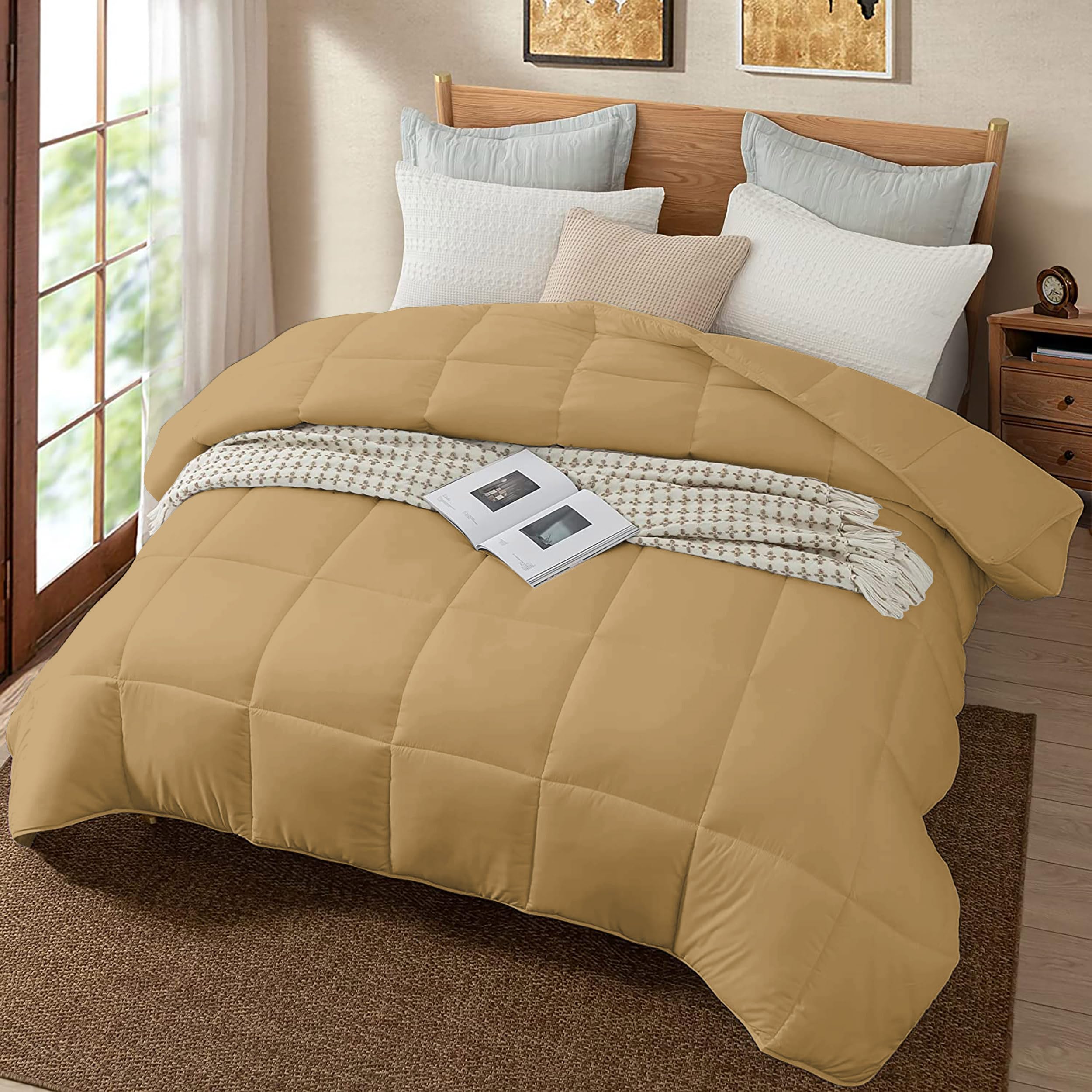 PURE ECO All Season Comforter 150 GSM Ac Duvet/Ac Blanket King Size Bed Hotel Luxury Soft Microfiber Lightweight (90" X 106" Inches) - King Size Bed Comforter - Beige Color-image-13