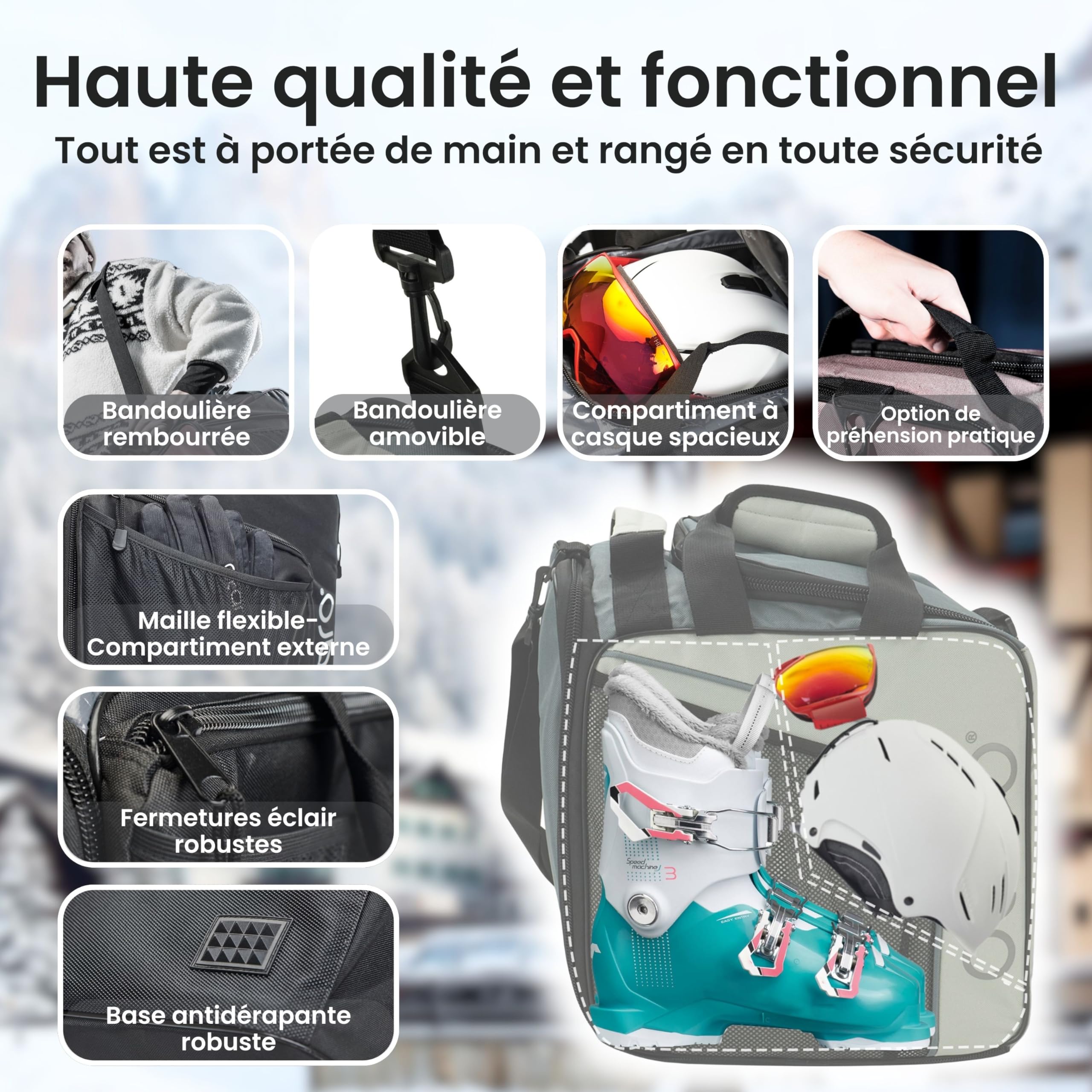 Otaro Sac à Chaussures de Ski pour Enfants avec Compartiment pour Casque (Enfants | 27 L | Gris) Sac de Ski Premium pour Chaussures |