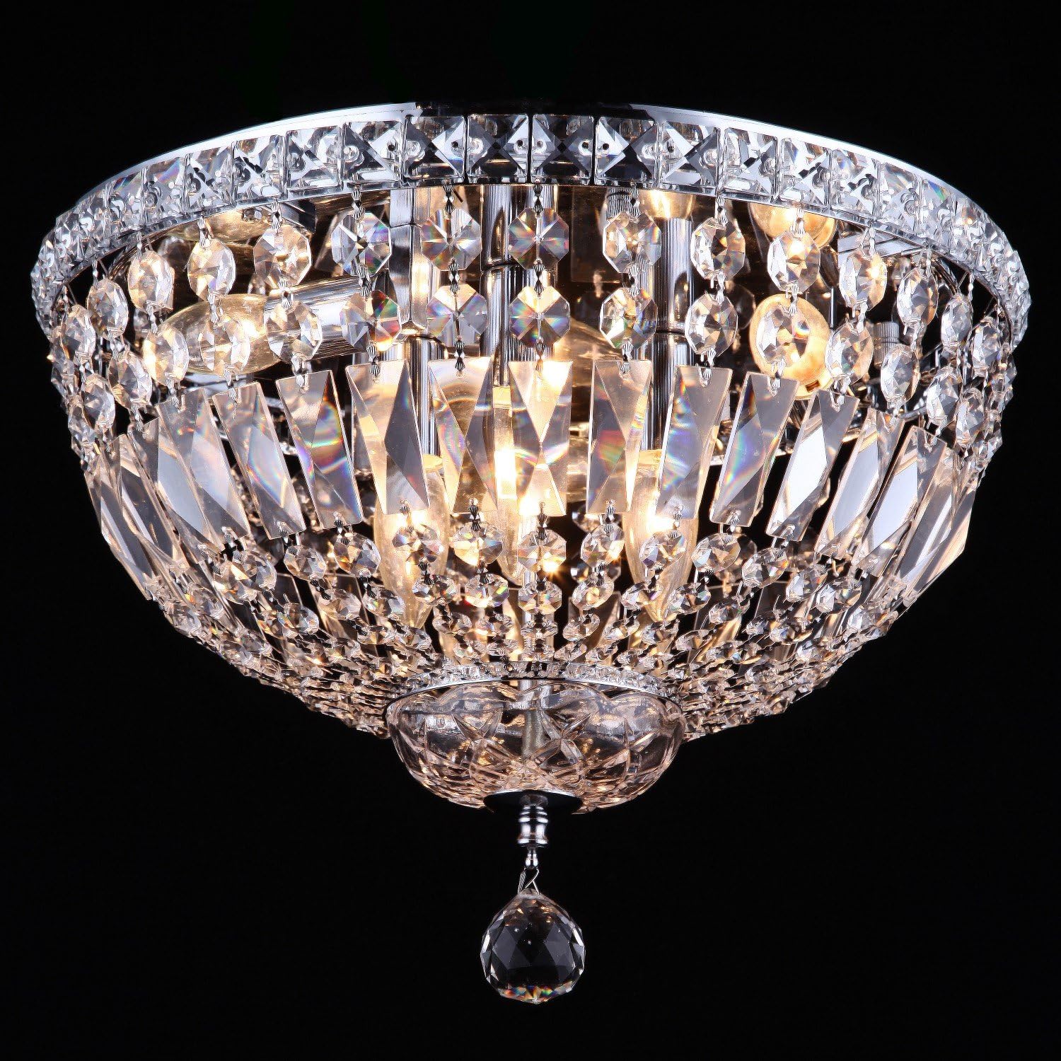 TOP оƒƒERS 6 Light Round Crystal Flush Mount Light Fixture in Chrome Finish with Clear European Crystals 700095-001
