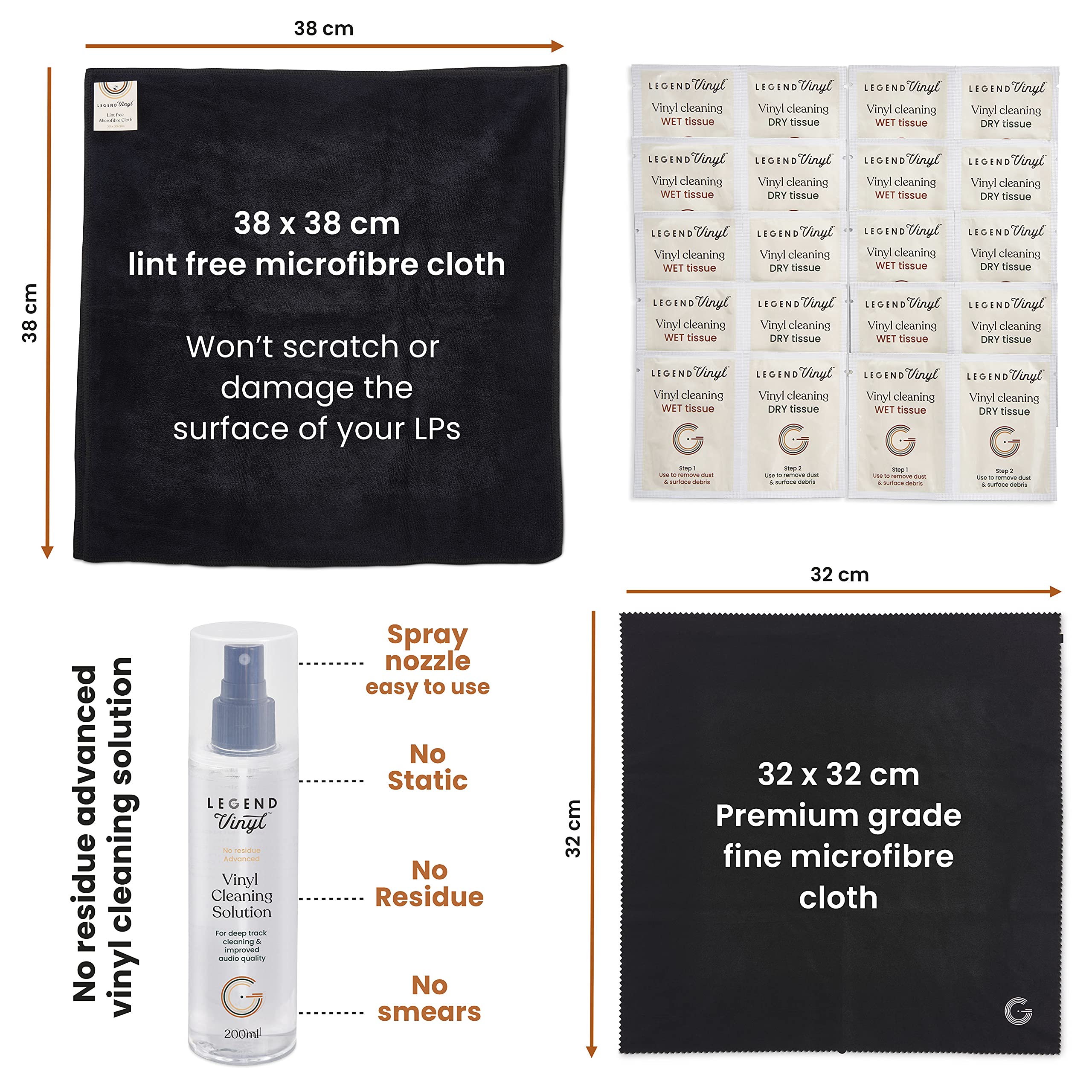 Płyn do czyszczenia płyt, 13 sztuk, zestaw do czyszczenia płyt winylowych, 200 ml, 2 ściereczki z mikrofibry, 10 x chusteczki nawilżane i suche, najlepszy zestaw do kolekcji płyt winylowych dla entuzjastów