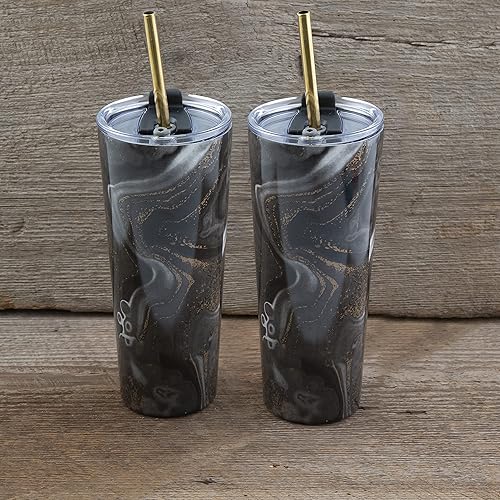 Miniatura 2 de Cambridge Silversmiths - Juego de 2 vasos de paja de geoda aislados de 24 onzas, color negro, 0
