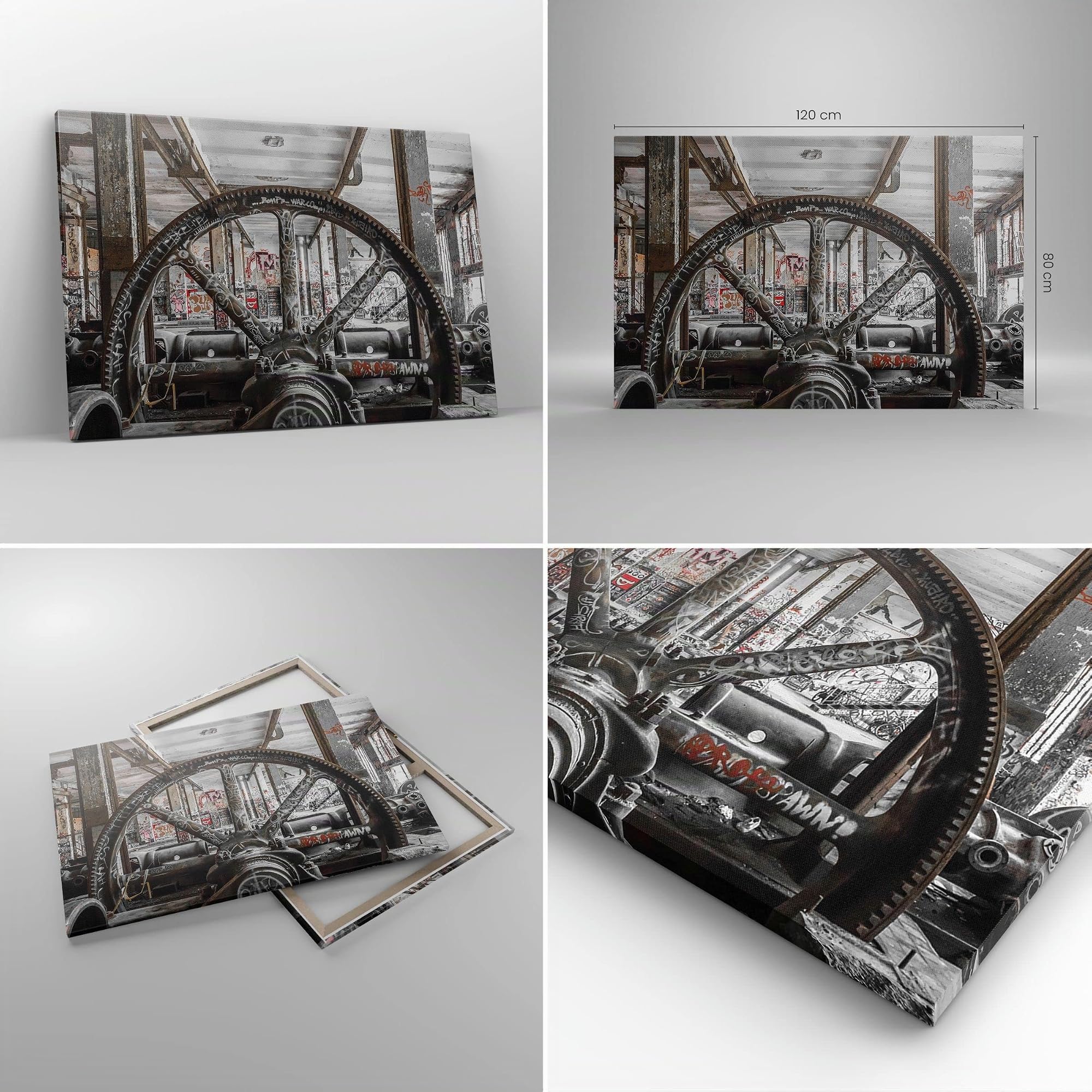 Cuadros Decoracion Salon Máquina Industriales Graffiti Lienzos decorativos 120x80cm Cuadro Sobre Lienzo Moderno Dormitorio Cocina Cuadros Pared Imágenes Wall Art Prints Decor Grande XXL AA120x80-4304