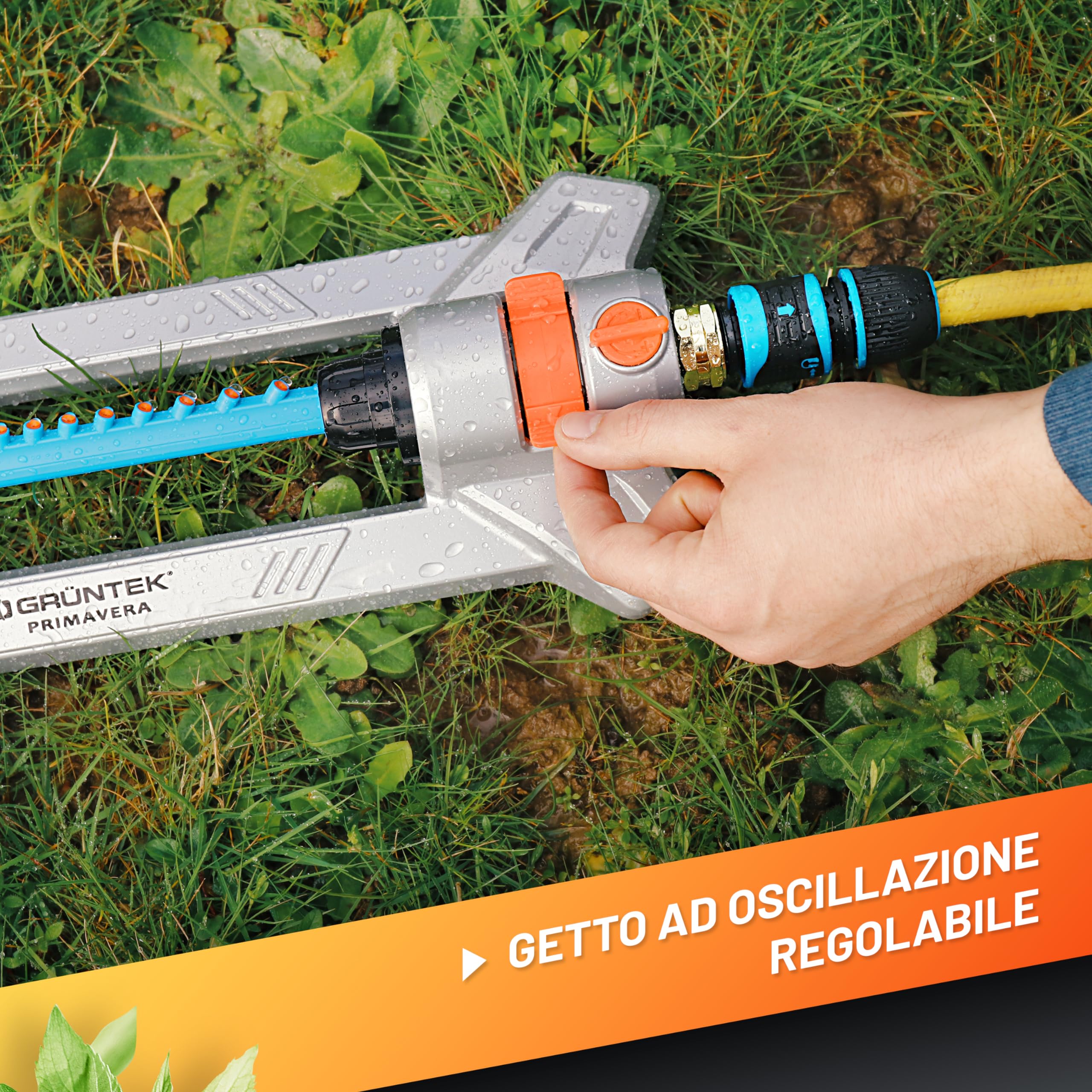 GRÜNTEK Irrigatore da Giardino Oscillante Automatico. Irrigatore in Metallo | Irrigazione automatica · Giardino, prato e erba Rettangolare Medio Grandi fino a 352m² · Getto regolabile fino a 18 m