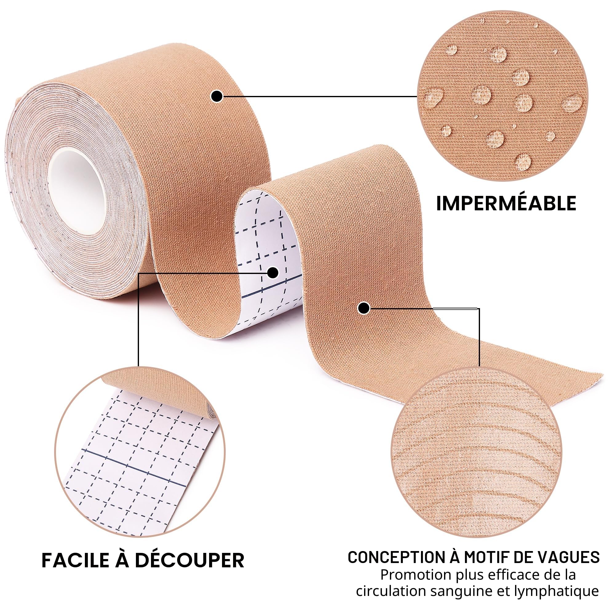Tape Kinésiologie 6 Rouleaux, Bande Kinesiologie Imperméable K Tape Pour la Récupération des Muscles Blessés & Soutien Articulaire, Strap Sport 5cm x 5m Par Rouleau