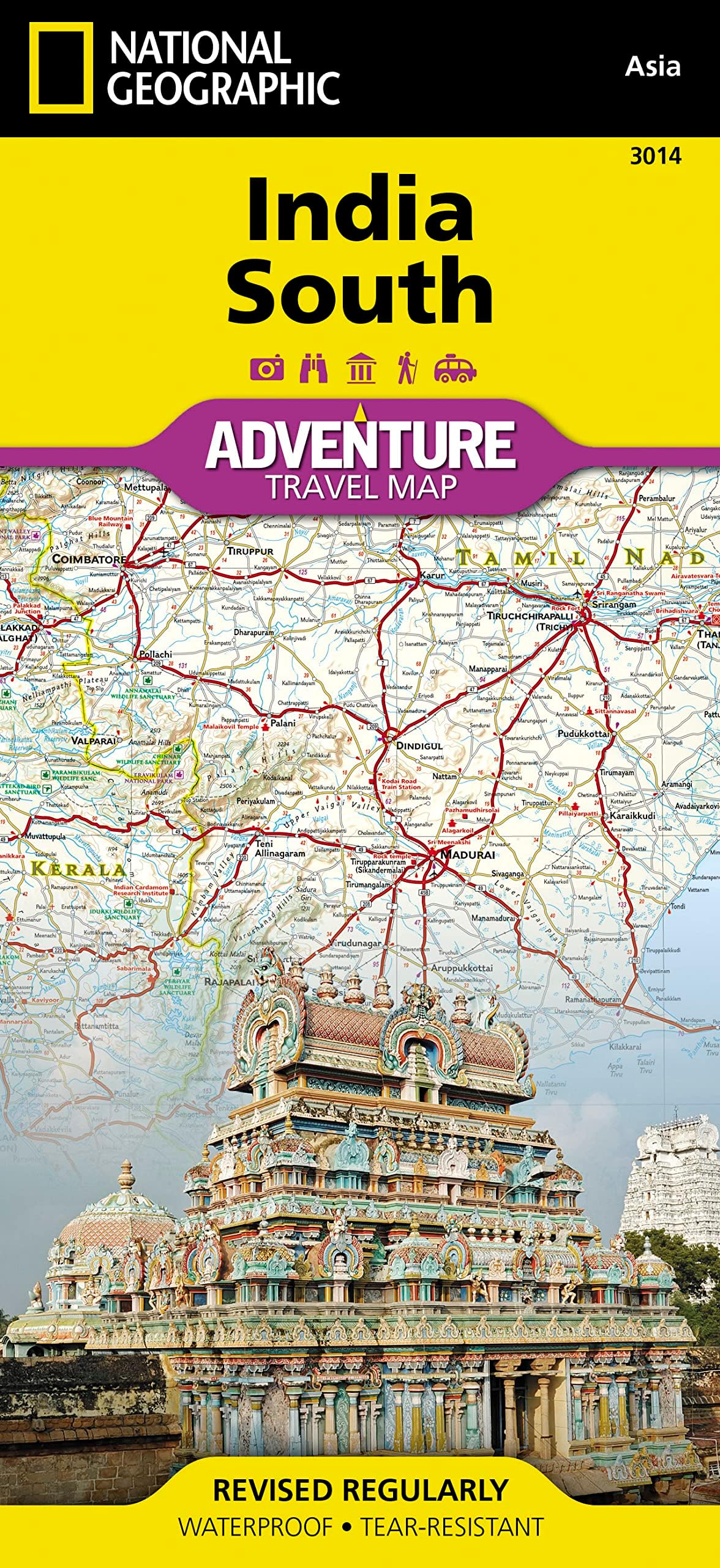 India South Adventure Map by National Geographic – Waterproof Travel Map with Roads, Trails & National Parks – Foldable Map for Kerala, Goa, Tamil ... India (National Geographic Adventure Map)
