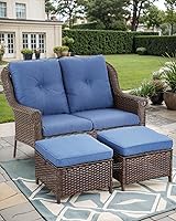 Vista 5 de Sofá de mimbre para patio, sofá de mimbre para exteriores, resistente para todo tipo de clima, sofás para 2 personas con respaldo alto y cómodos