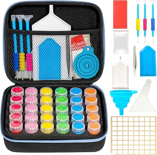 MoeeBtee Contenedores de almacenamiento de pintura de diamantes, 30 ranuras, accesorios de pintura de diamantes con herramientas para organizador de