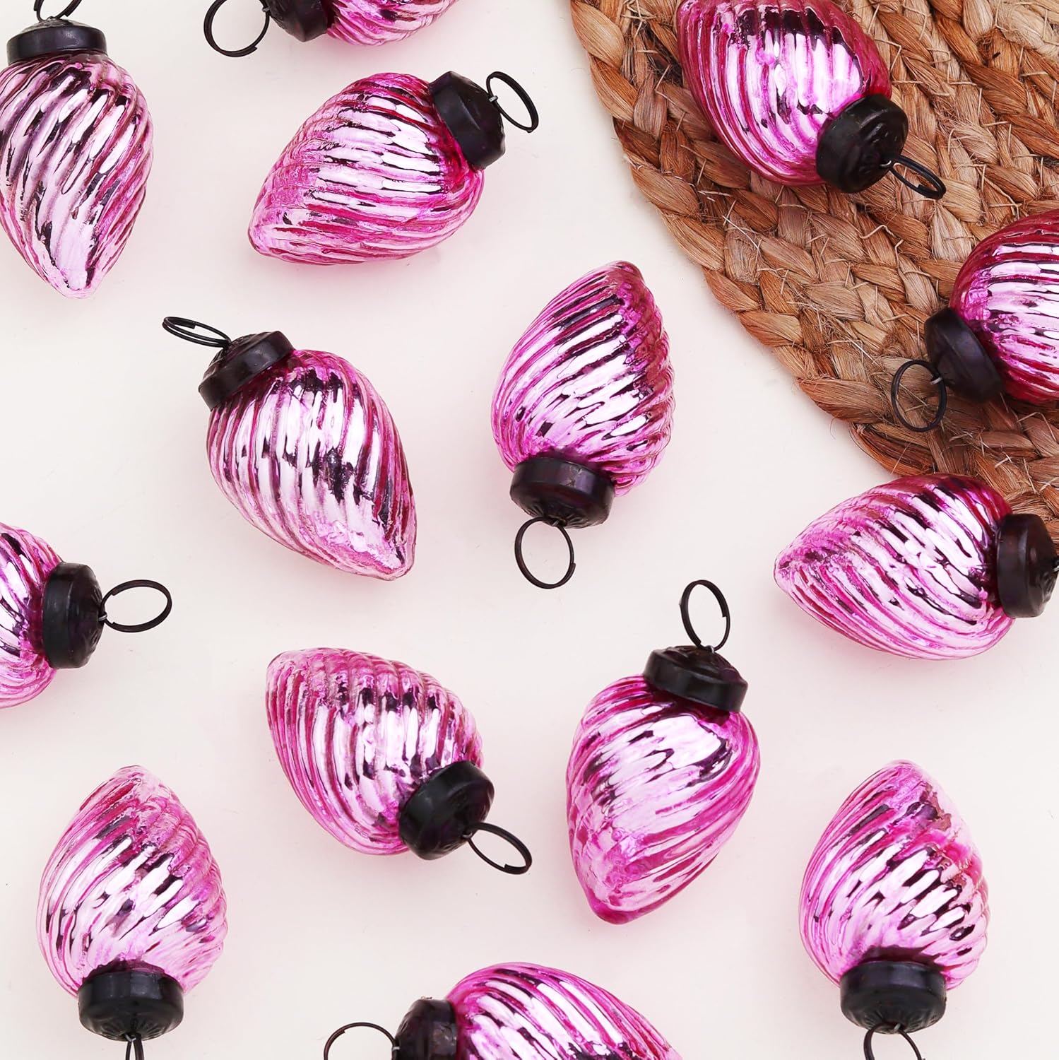 IndianShelf 12 Vintage Mercury Pink Glass Pinecone Christmas Ornaments Pinecone Christmas Tree Decorations for Halloween, New Year, Valentine Day, Holidays, Event & Wedding Party Decor-2 Inch