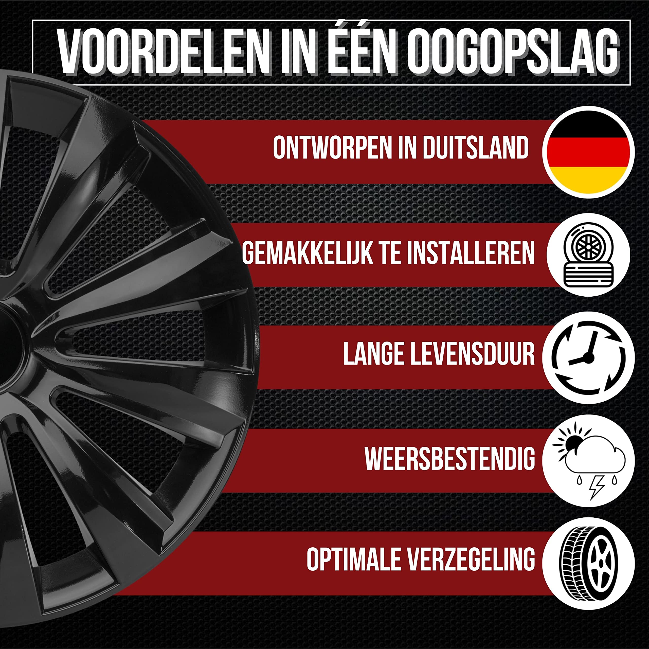 Albrecht 14 inch zwart wieldoppen voor stalen velgen - Sierwieldoppen Sail an hoogwaardig kunststof met gelaagde coating - Duurzame wieldoppen in originele Albrecht verpakking - Made in the EU