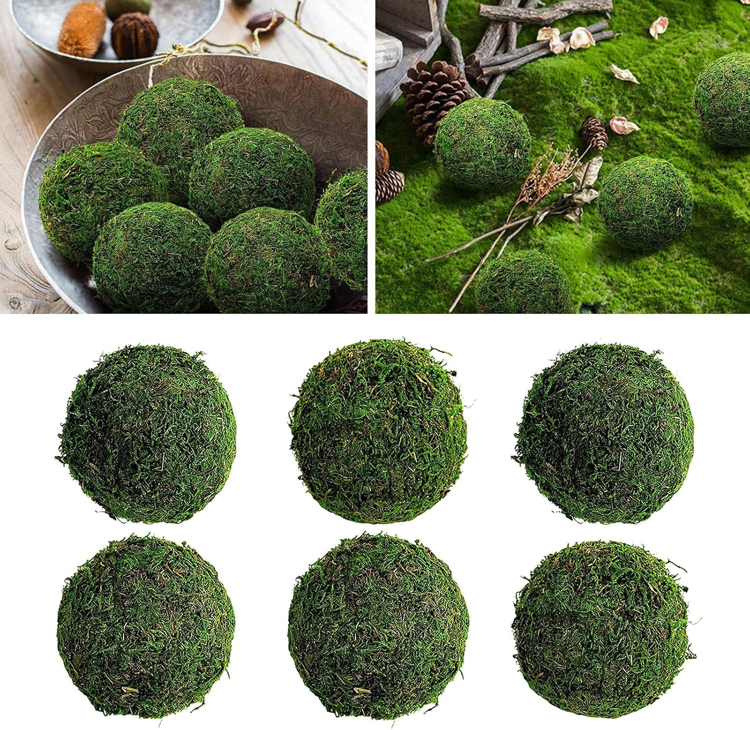 6X Simulation Moss Decorative Ball Crafting Green Moss Stones Set - Natural Mossy Rocks for Fairy Garden and DIY Floral Arrangements - Environmentally-Friendly - 10cm