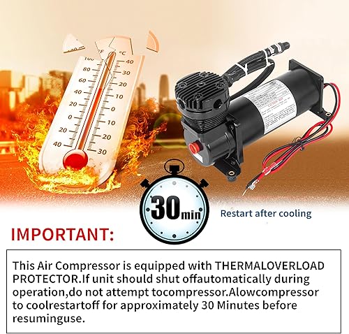 Miniatura 4 de 200PSI 14 NPT Heavy Duty Air Train HornAir Ride Suspensión Compresor para trenCamiónCoche 12V Negro