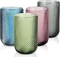 Set de 4 pahare vintage colorate Joeyan, 410 ml, cu model striat în relief, pentru apă, suc, bere, vin, cocktailuri și ceai, compatibile cu mașina de spălat vase 1