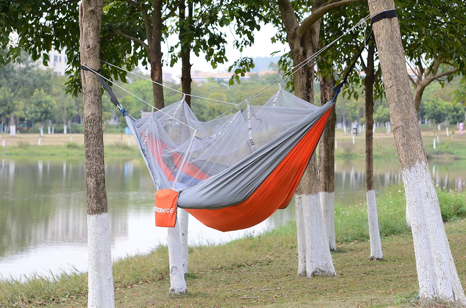 WoneNice Hammock with Mosquito Net, Portable Lightweight Nylon Parachute Multifunctional Hammock with Net and Tree Straps for Camping, Backpacking, Travel, Beach, Yard.