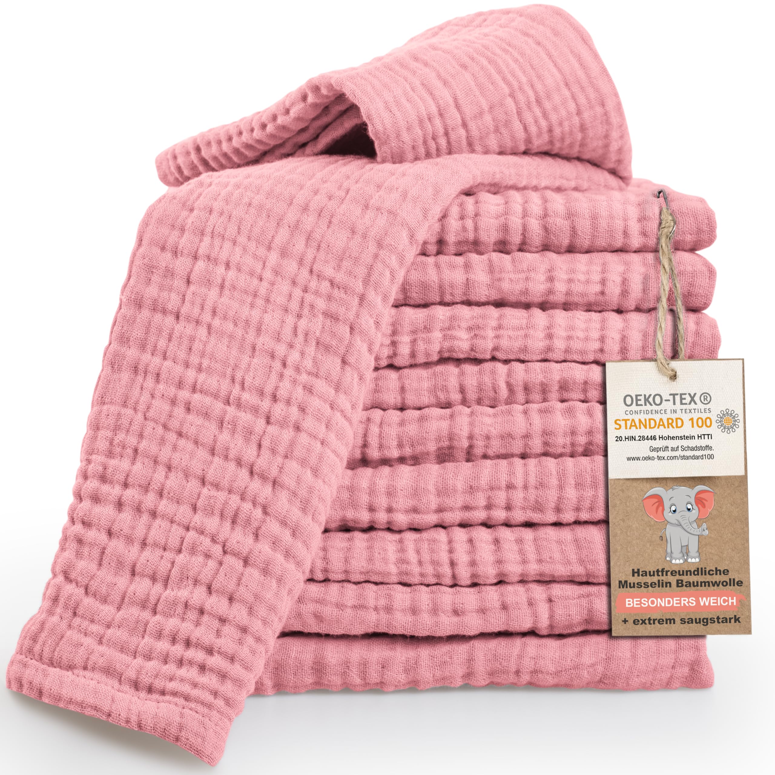 LAYNENBURG set di 10 panni per il ruttino per bambini in morbidissima mussola - 100% cotone - 30x50cm - Oeko Tex 100 - panni in mussola come garza o pannolini di stoffa (rosa antico)