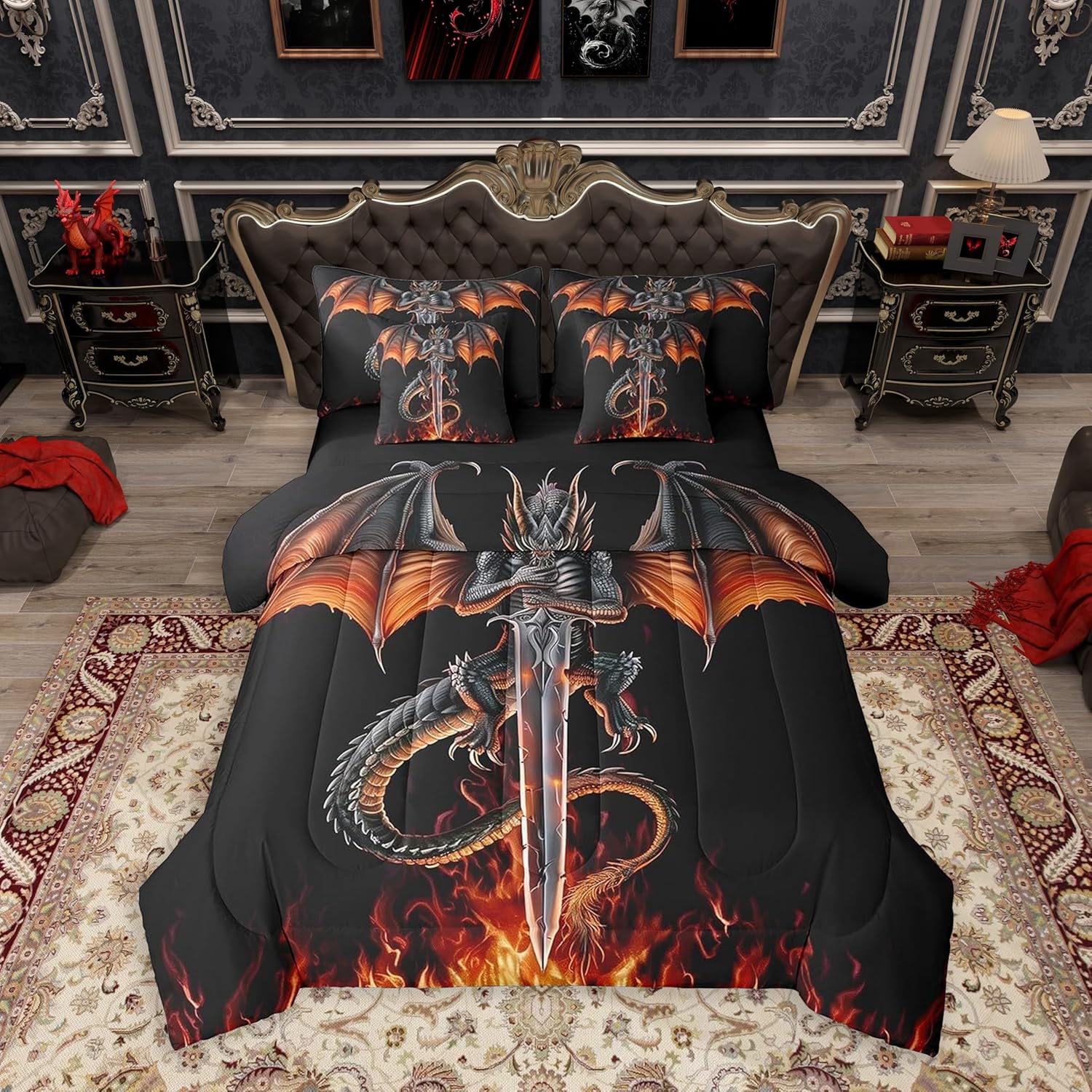 Feelyou Japanese Art Comforter Set 7 Pieces Twin Size Tokyo Anime Bedding Set for Boys Girls Japan Night City Bed in a Bag with Comforter, Sheets, Pillowcases & Cushion Covers