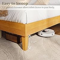 Vista 6 de Yaheetech Base de cama King con plataforma de madera maciza natural con soporte de listones de madera, espacio debajo de la cama de 12 pulgadas
