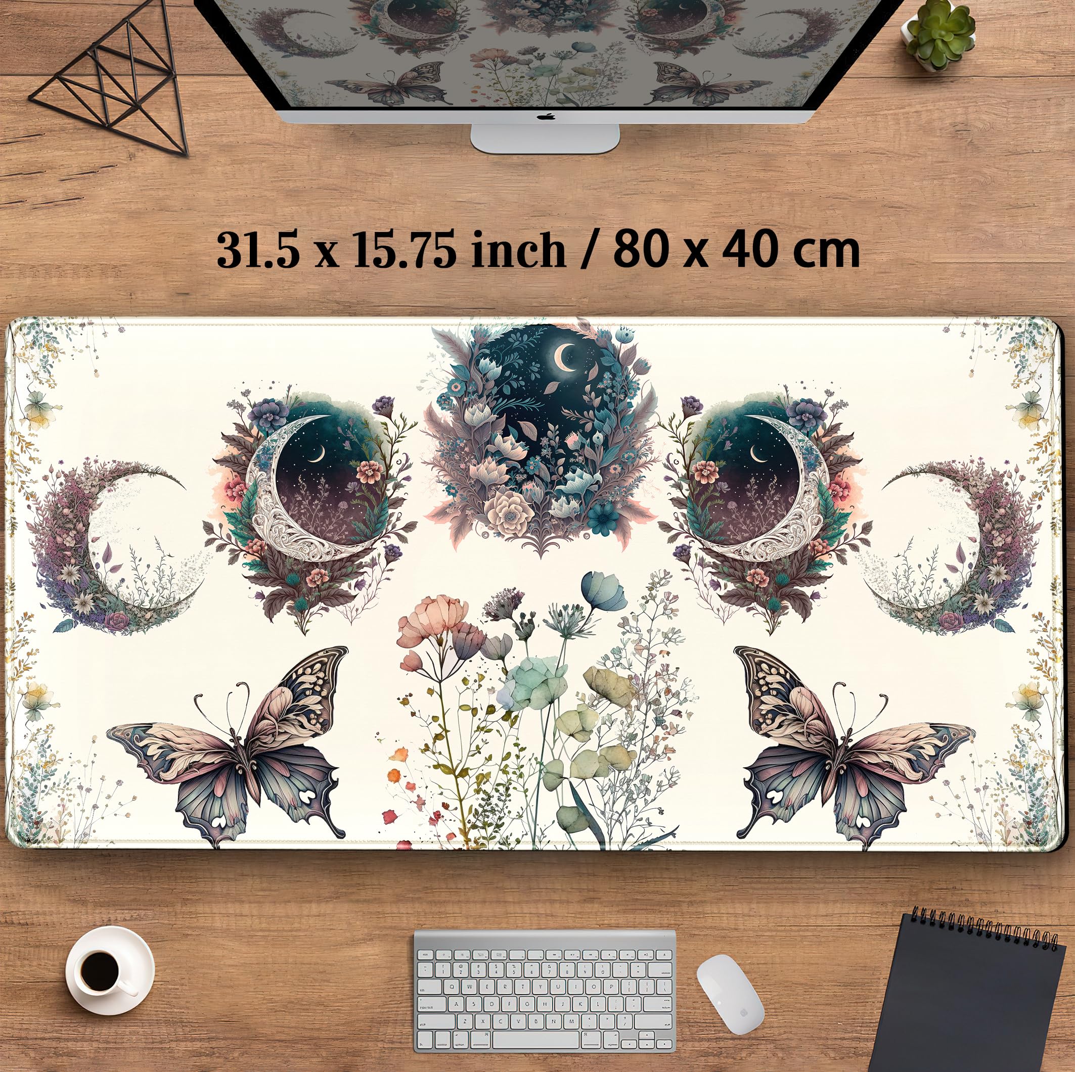 Tappetino Da Scrivania XXL Floreale – 89,9x39,9 Cm – Liscio, Antiscivolo, Bordi Cuciti – Per Mouse E Tastiera