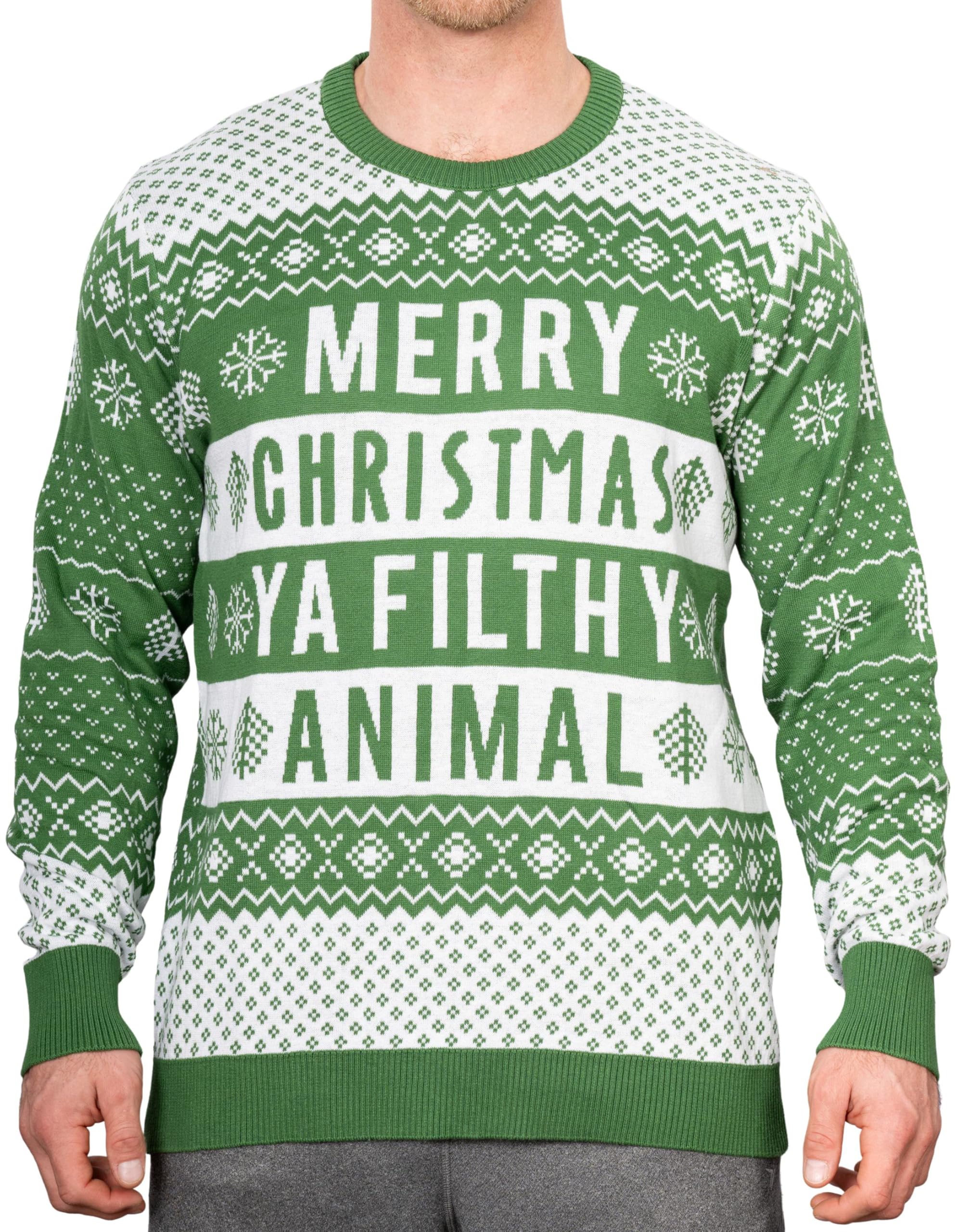 Ya Filthy Animal Merry Christmas Snowflakes Pattern Adult Ugly Christmas Sweater Festive & Fun Holiday Sweater
