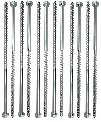 M10 x 300mm Coach Screws Heavy Duty Hex Head, Pack of 12 - Wood Bolts