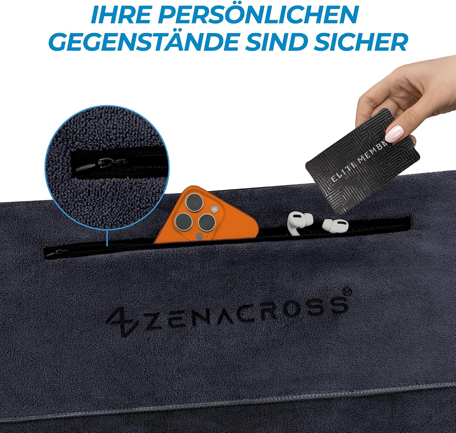 Fitness Handtuch Mikrofaser 120x50 - Schnelltrocknend, Reißverschlusstasche - Weiches Spor - Mise en situation et utilisation