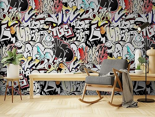 Mural de pared de arte de grafiti colorido Arte callejero con temática urbana Papel tapiz extraíble para despegar y pegar papel tapiz estilo