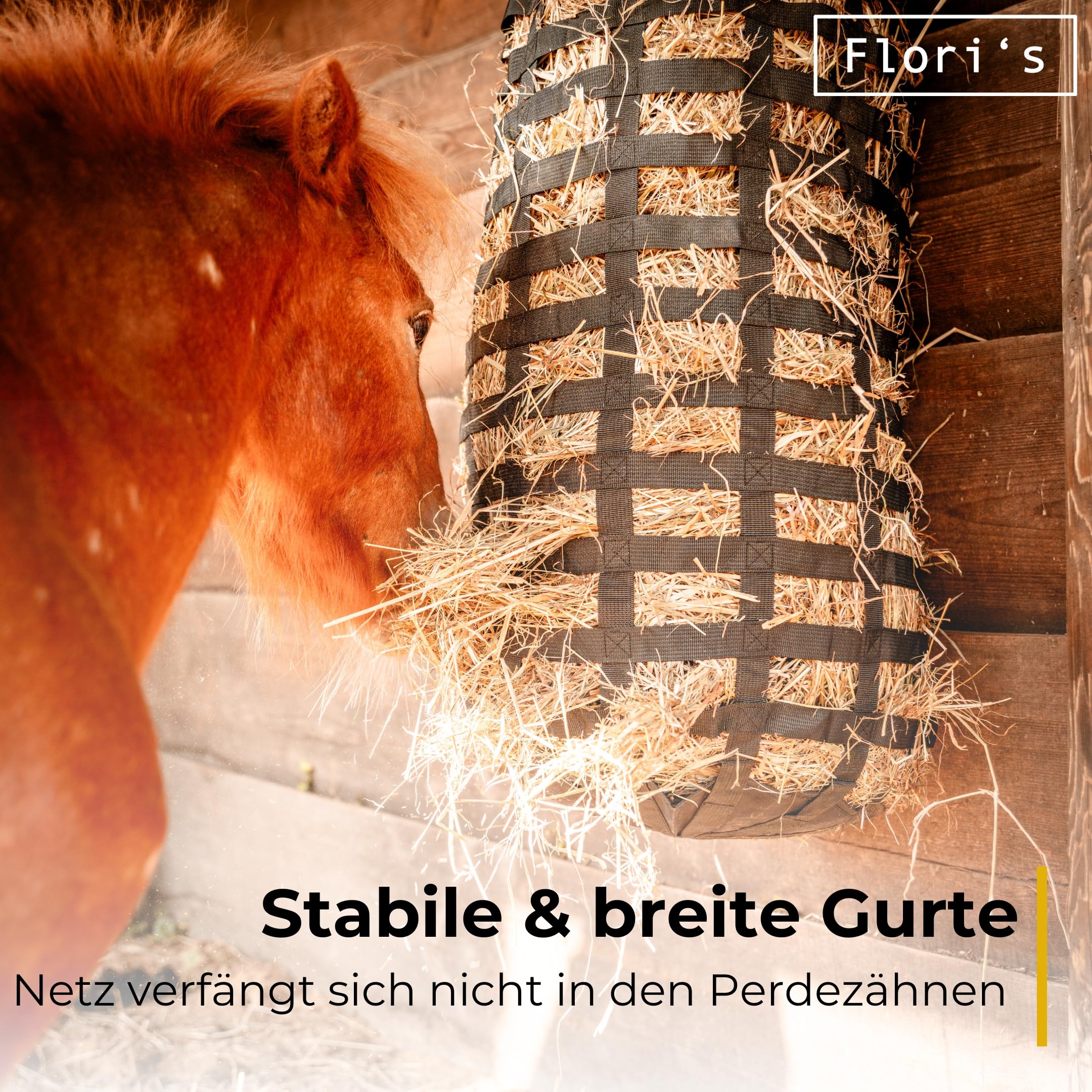 Flori's Heunetz für Pferde engmaschig 90 x 60 cm bis 3 kg Premium Heusack