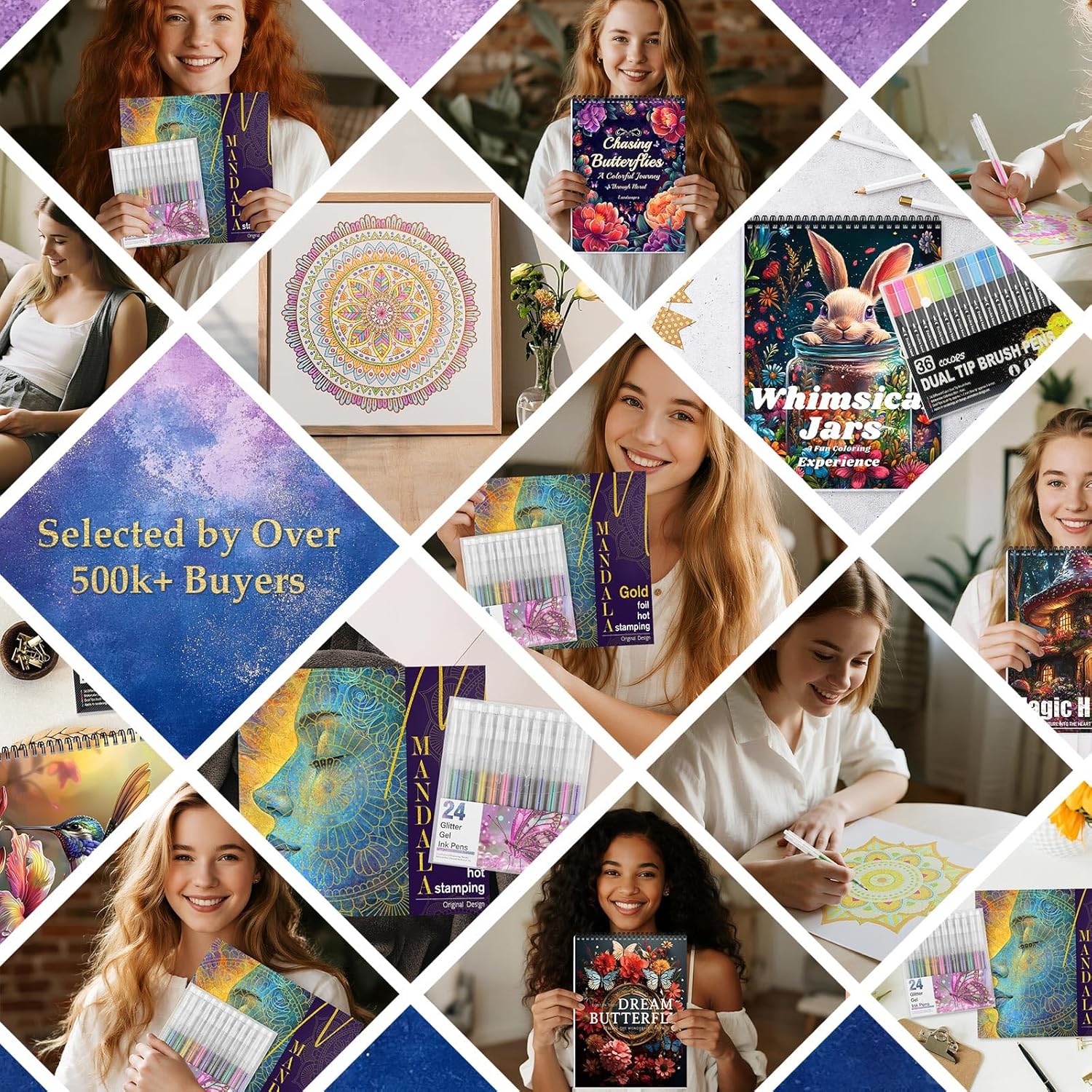 Mandala Adult Coloring Book for Women Relaxation, Gold Foil Mandala Coloring Book Set with 24 Colors Retractable Glitter Gel Pens, 12Pcs Premium Single-Sided Paper Mindfulness Gift Include Gift Bag - Image 9