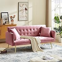 Vista 29 de Sofá cama moderno de terciopelo de 72 pulgadas, sofá cama plegable convertible con 3 respaldos ajustables, sofá biplaza reclinable copetudo