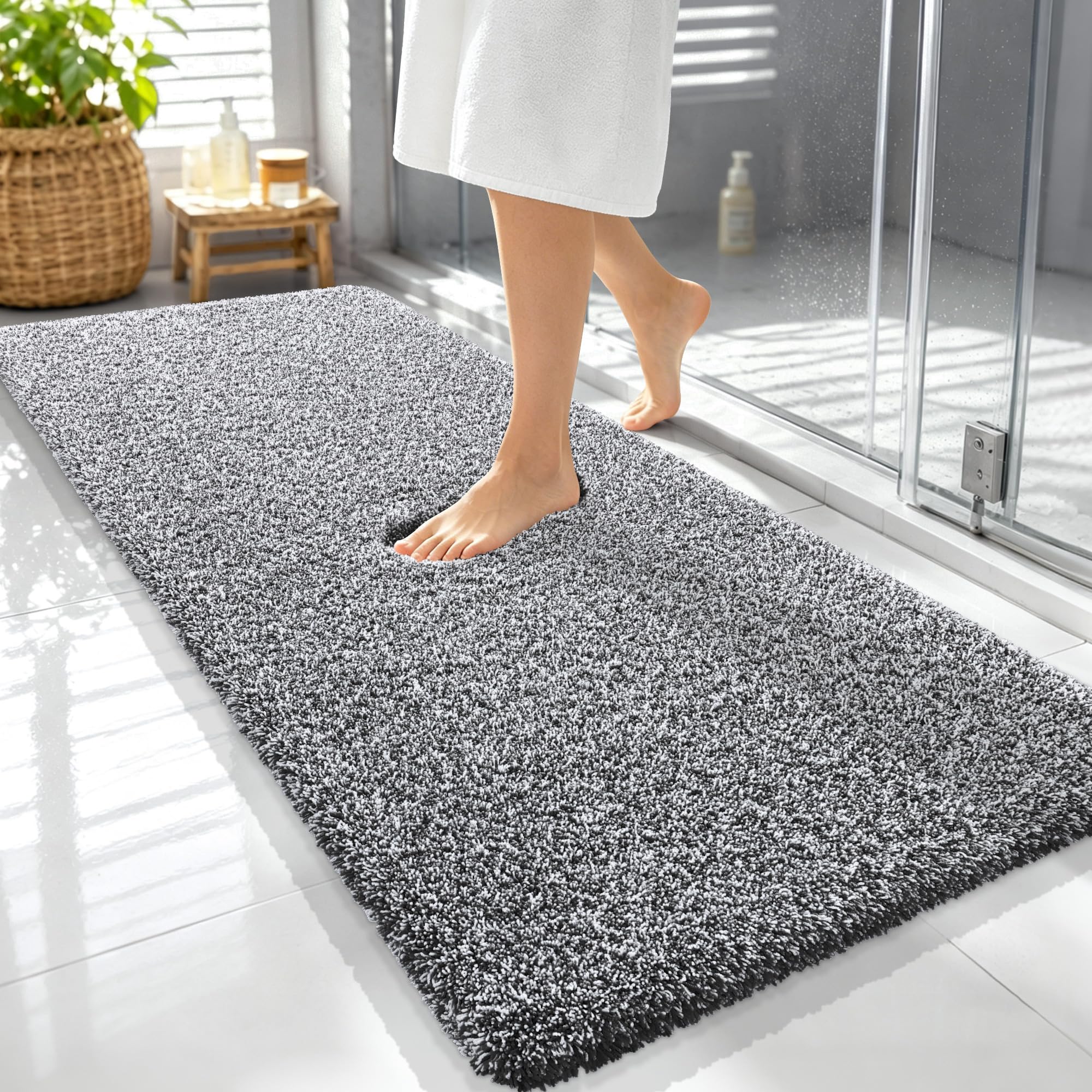 OLANLY Microfiber Bath Rugs - Deep Rose & White -30