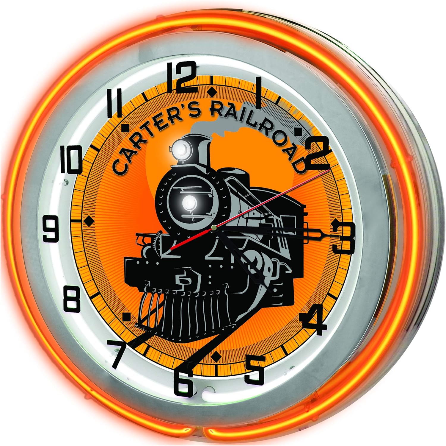 Locomotive Train Custom Orange 18" Double Neon Garage Clock from Redeye Laserworks
