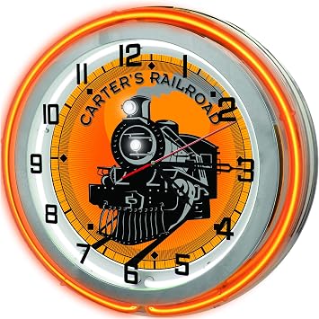 Locomotive Train Custom Orange 18" Double Neon Garage Clock from Redeye Laserworks