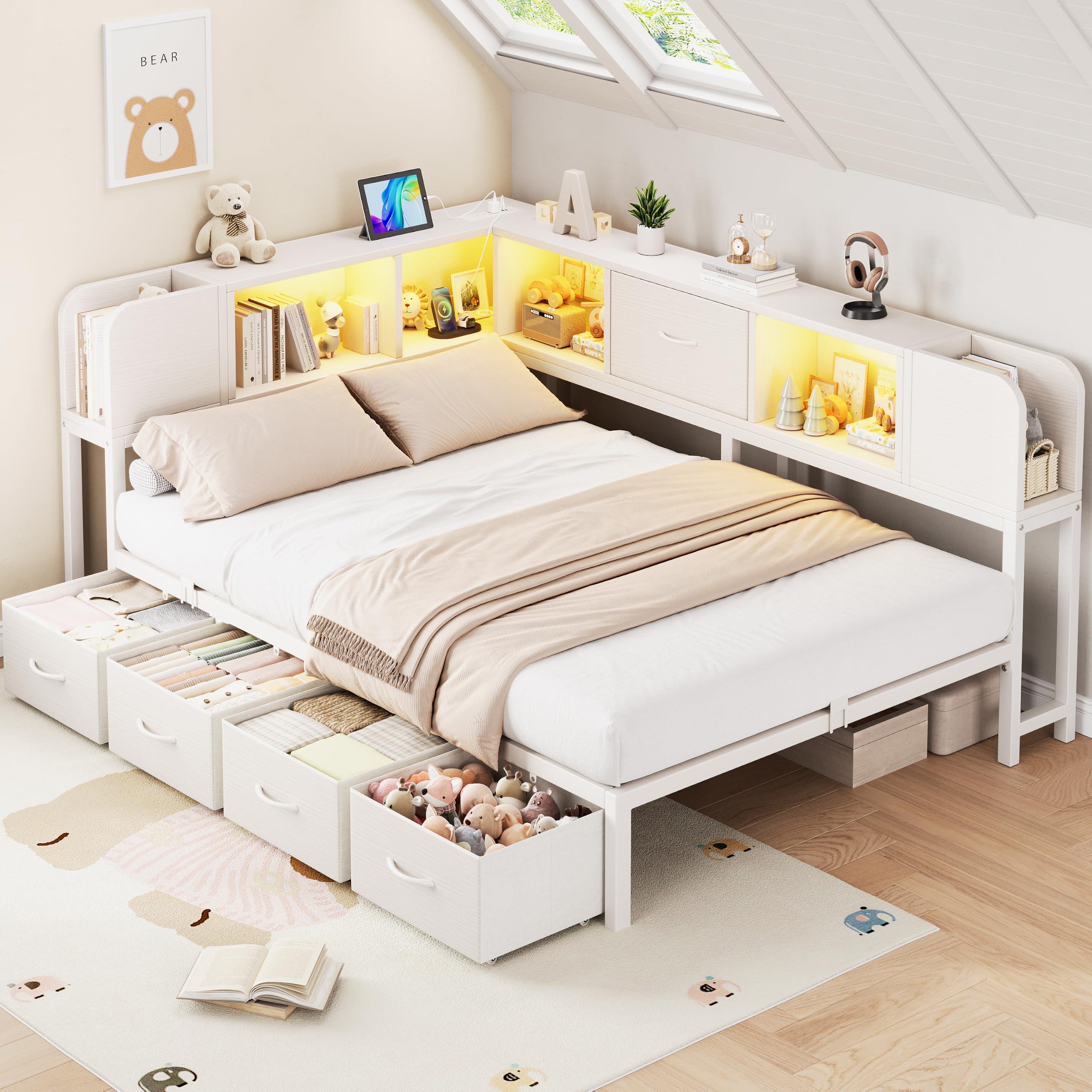 Photo 1 of MapleGrace Twin Bed Frame with Storage and LED Lights