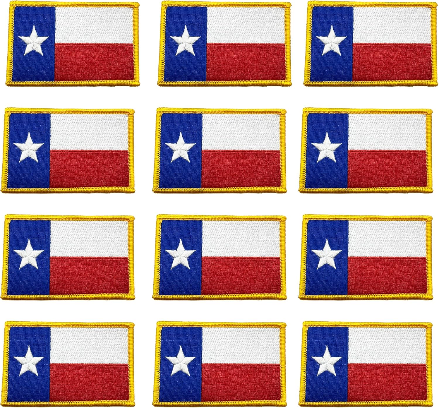 Texas Flag Iron-On Patch – 2-1/4" x 3-1/2" (5.7cm x 8.9cm) – Heat Seal Applique – 12 Pieces – Embroidered Texas State Flag Patches for Clothing, Hats, Backpacks & DIY Crafts