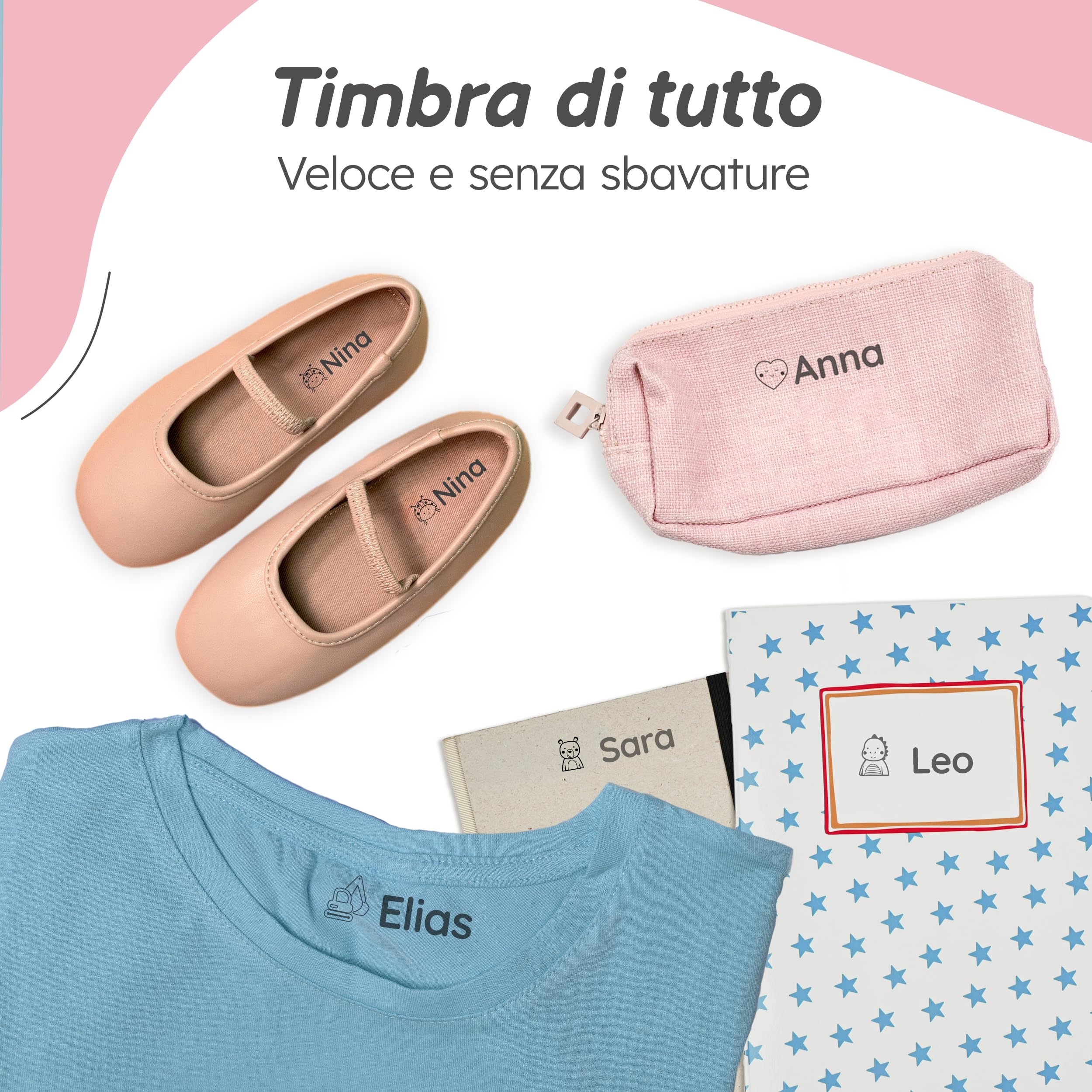 Timbro Personalizzato Per Bambini - Per Abbigliamento, Oggetti e Carta, Timbro Vestiti Bambini Asilo, Personalizzabile e Lavabile in Lavatrice
