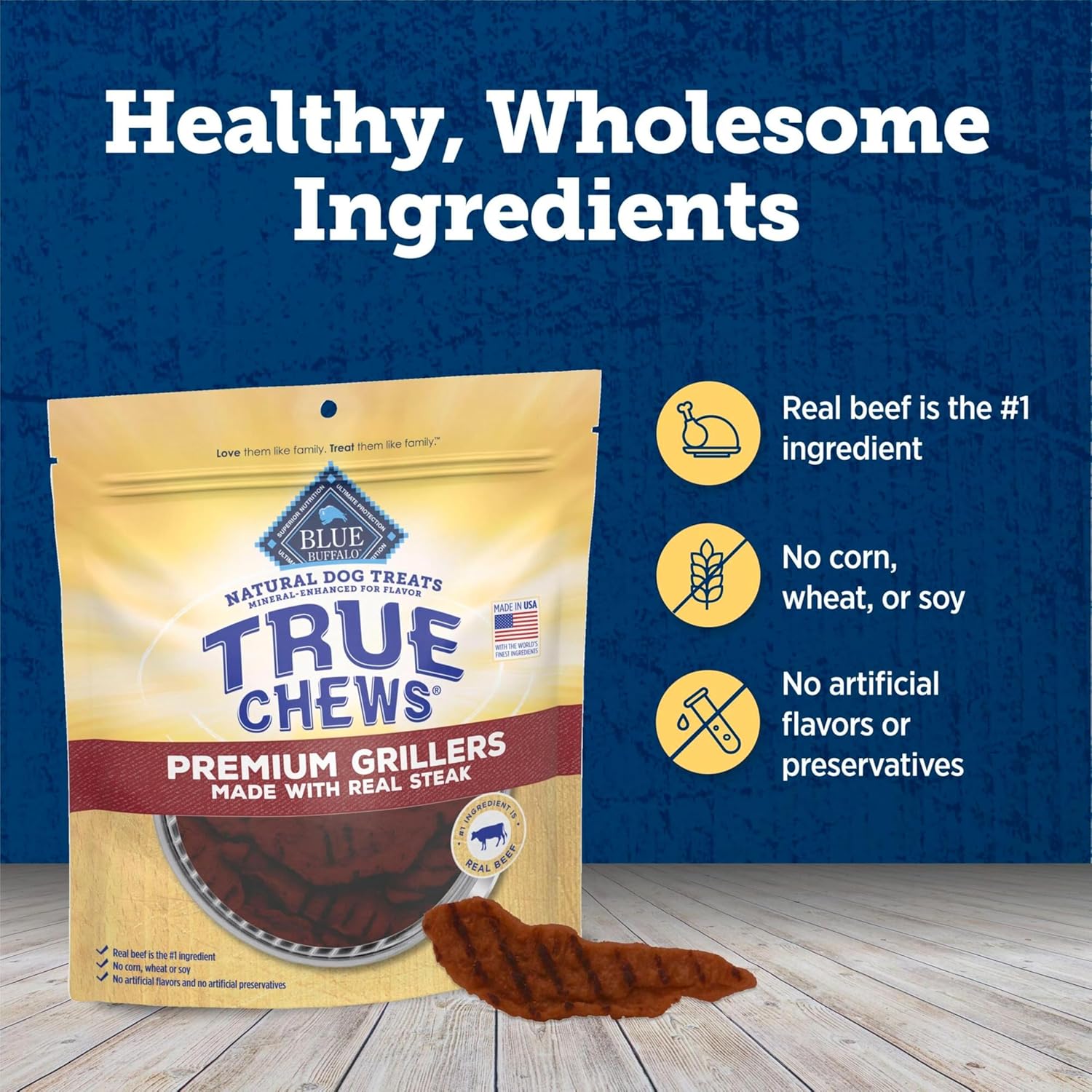 Blue Buffalo True Chews Premium Grillers Dog Treats, Made in the USA with Natural Ingredients, Steak, 30-oz. Bag