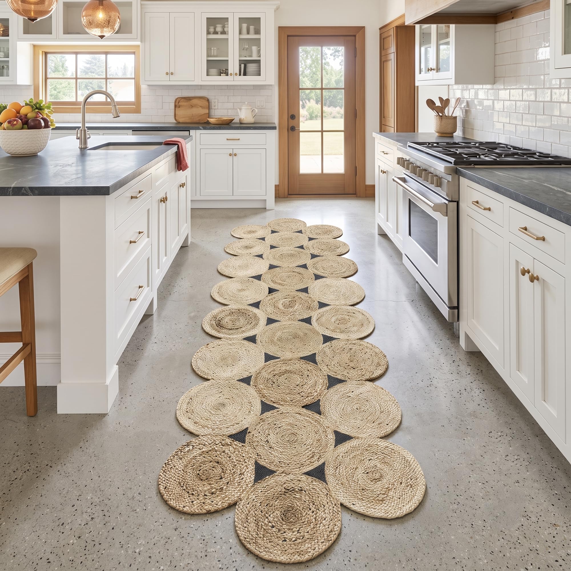 Alfombra de yute festoneada para crear un hogar acogedor, natural y sereno