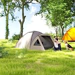 Tente de camping Outsunny pour 2 personnes, tente familiale en dôme imperméable 3000mm avec chambre, porche, tapis de sol cousu et crochet, portable et légère pour la pêche, la randonnée, les festivals, kaki