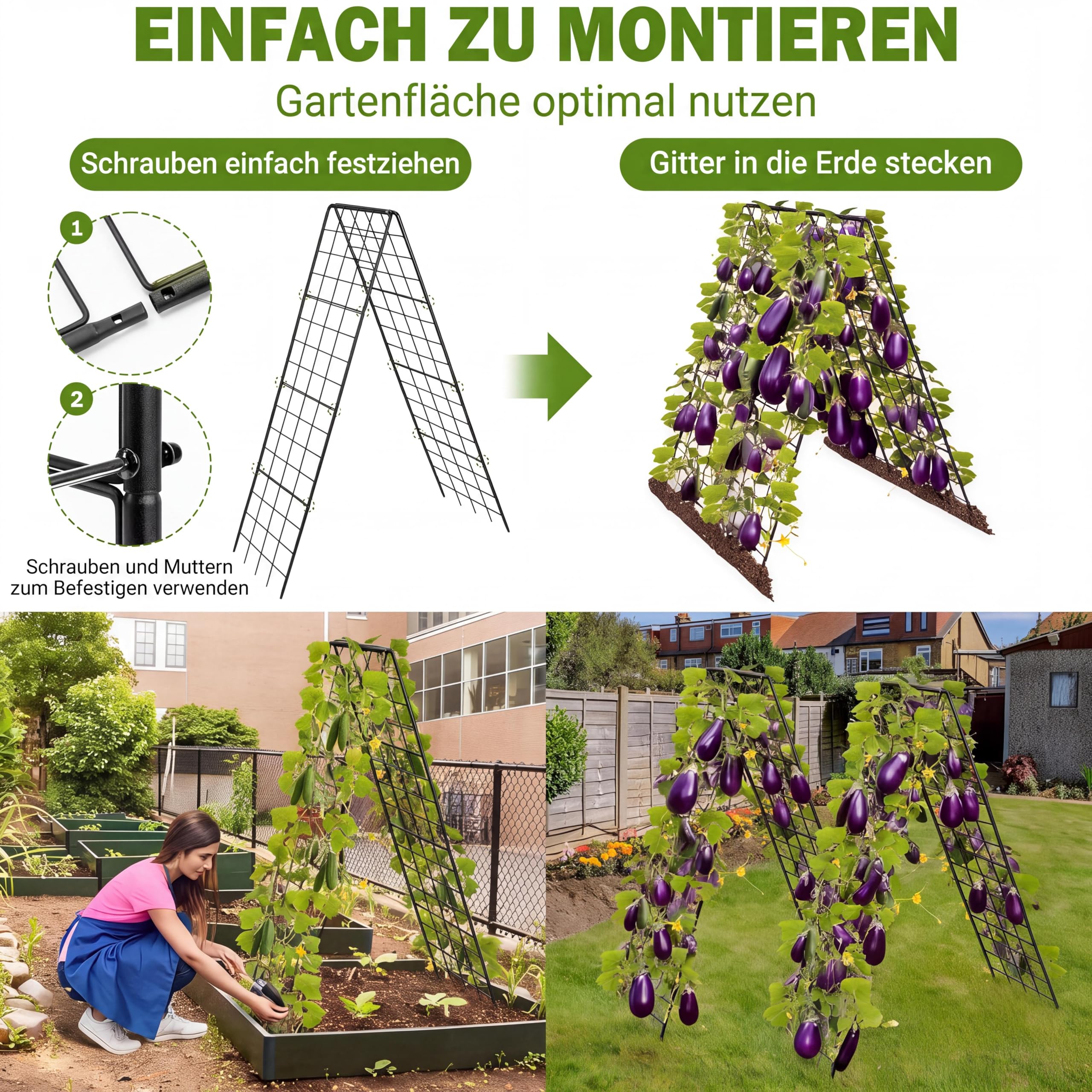 2er-Set Gurken-Rankgitter für Hochbeet, A-Rahmen, 40 x 100 cm