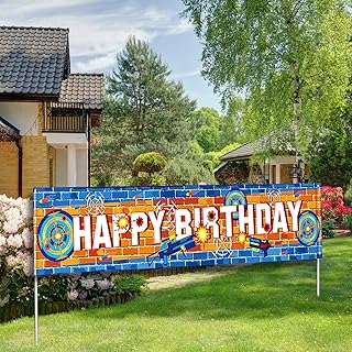 Dart War Happy Birthday Banner Dart War Party Sign Home Outdoor Decoration Dart Gun Theme Party Favors for ChildrenÂ’s Boys Birthday Party Supplies Darts Game
