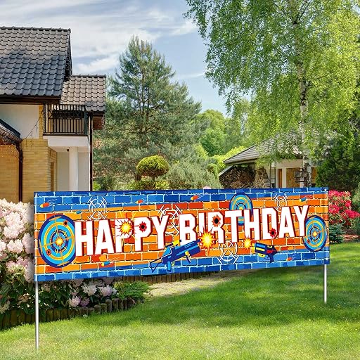 Dart Battle Party Banner Happy Birthday Banner Supplies Dart Party Favors Decorations