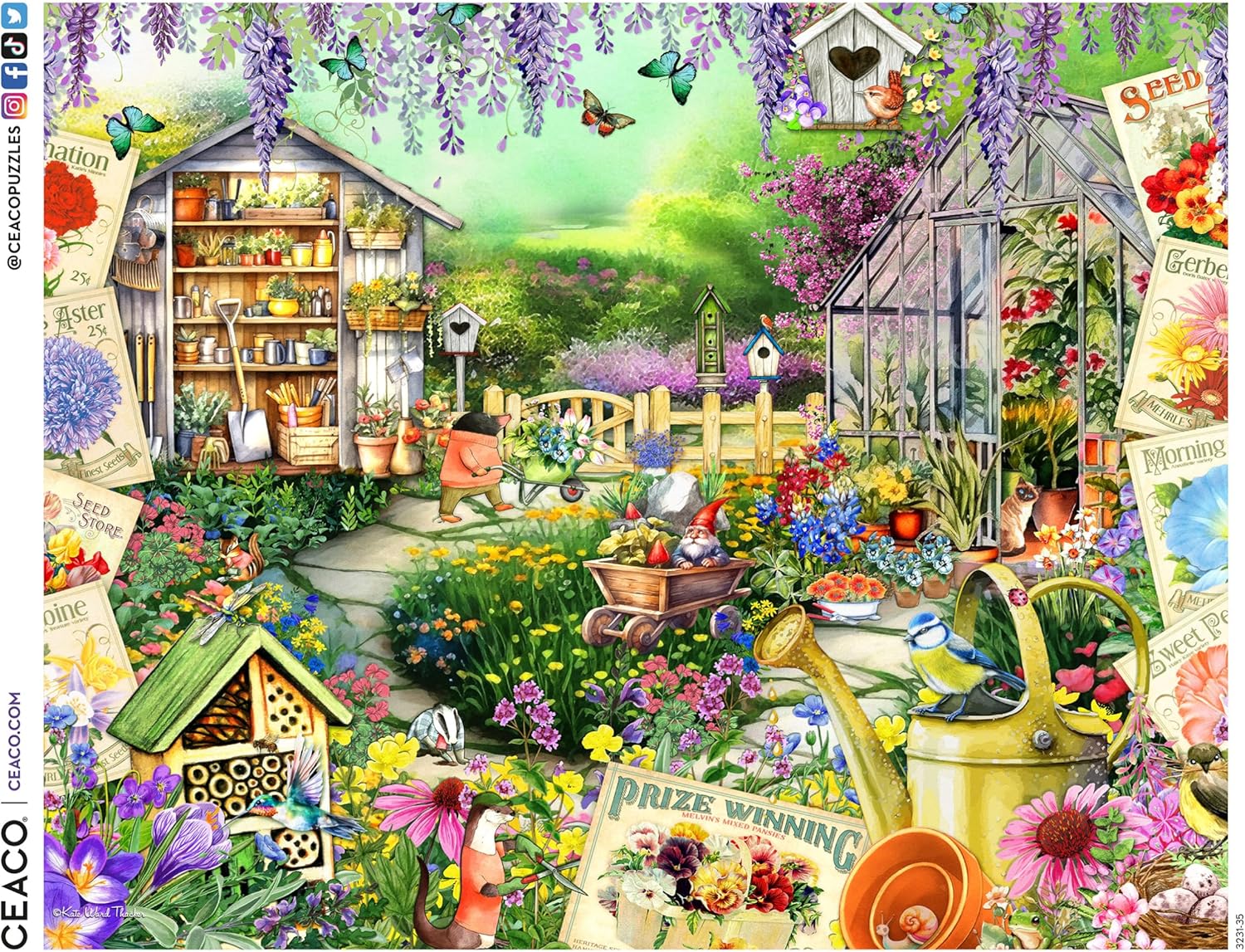 Ceaco - EZ2Hold - Kate Ward Thacker - Animal Garden Party - 1000 Piece Jigsaw Puzzle for Adults - Challenging Puzzle Perfect for Game Nights - Finished Size is 30 x 24