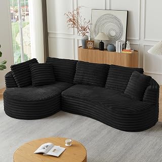 Oversized Curved L-Shape Sectional Sofa Couch with Chaise, 121" Modern Corduroy Boneless Couches Sofa with Deep Seat for Living Room, No Assembly Required(Black, Left Facing Chaise)