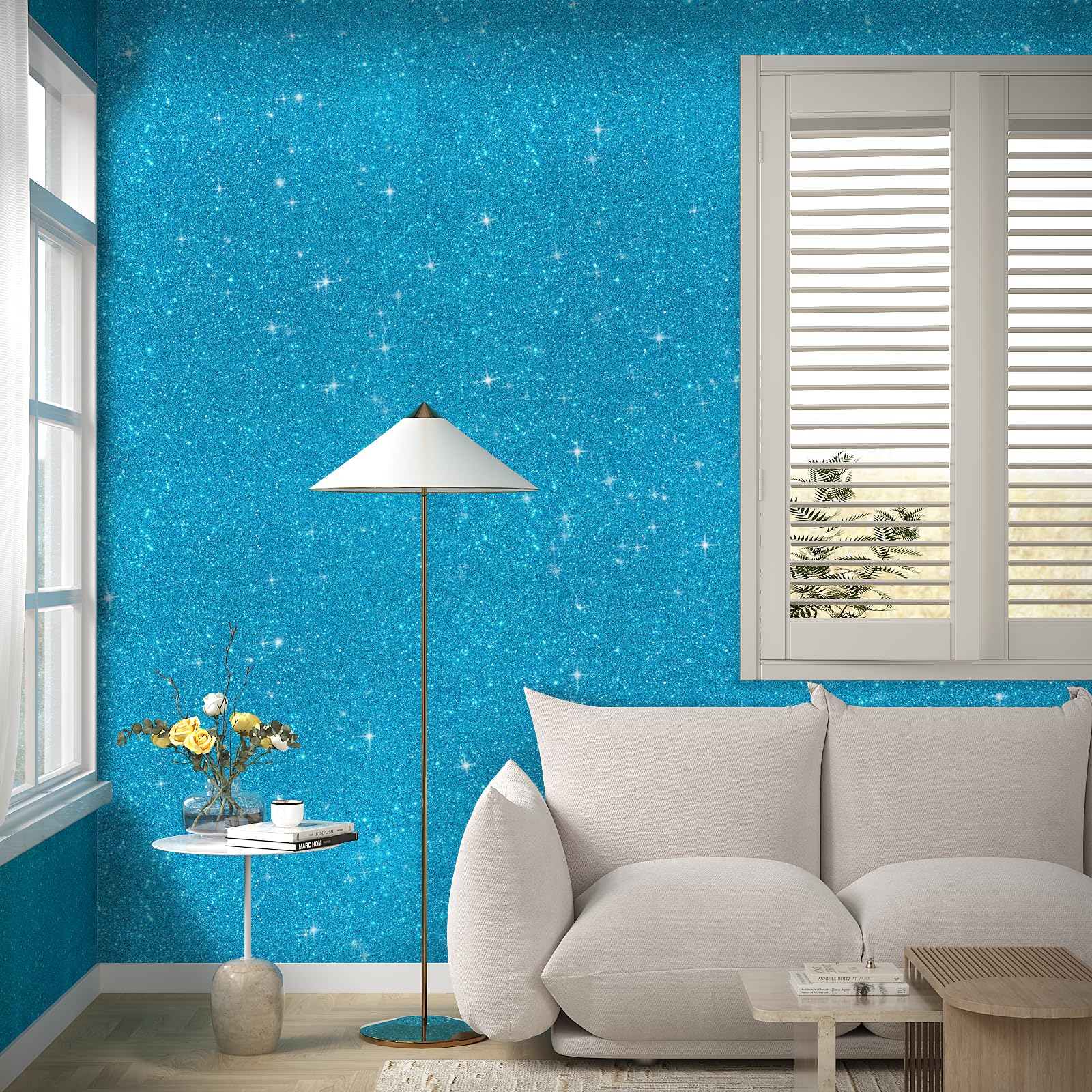 VaryPaper Sky Blue Glitter Wallpaper Peel and Stick Glitter Contact Paper 40cmx200cm Sticky Back Plastic Thick Lining Paper for Wall Living Room Bedroom Furniture Wrap Gift Wrapping Party Decor - Image 2